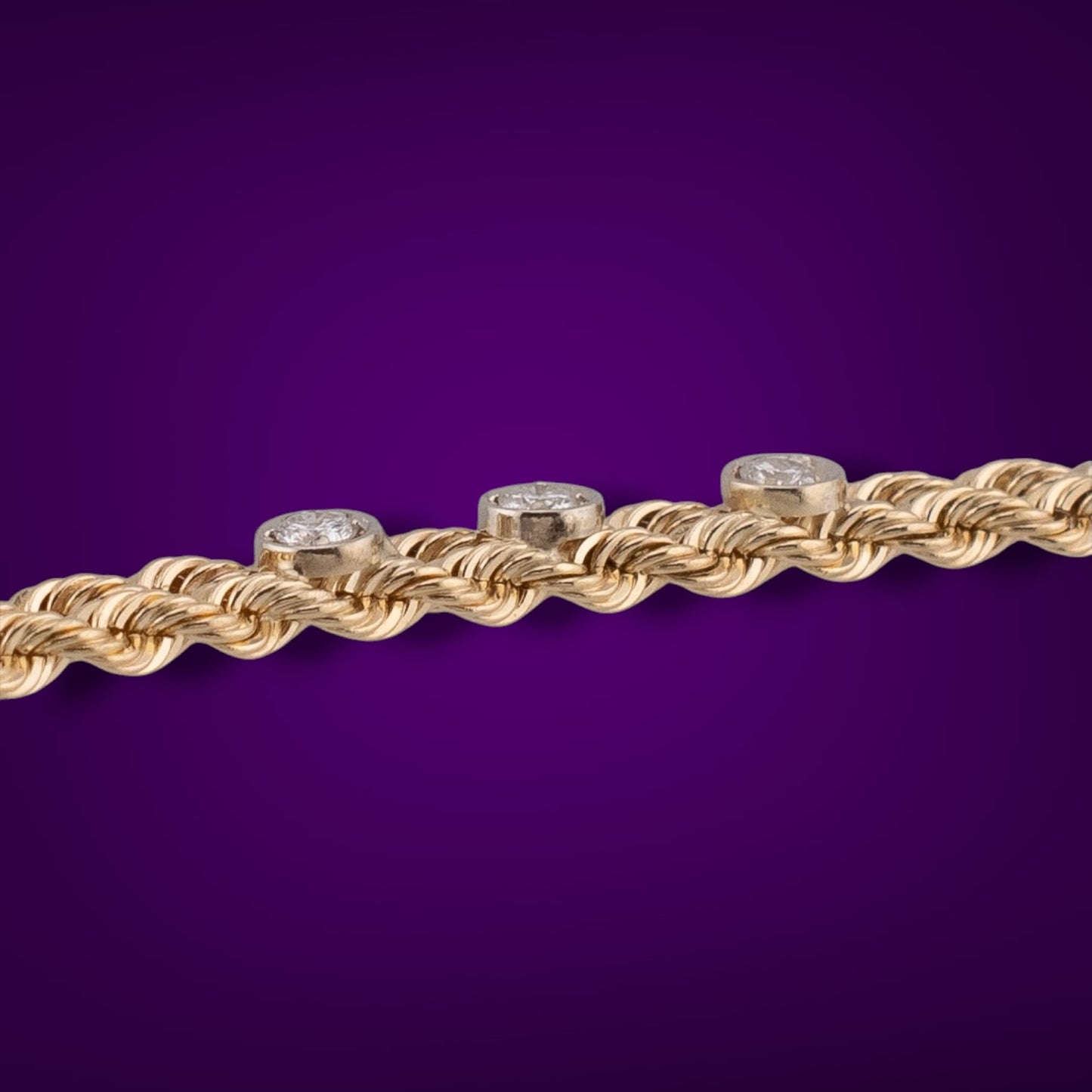 Vintage 14K Yellow Gold Double Rope Chain Diamond Bracelet 0.36ctw 6.25"