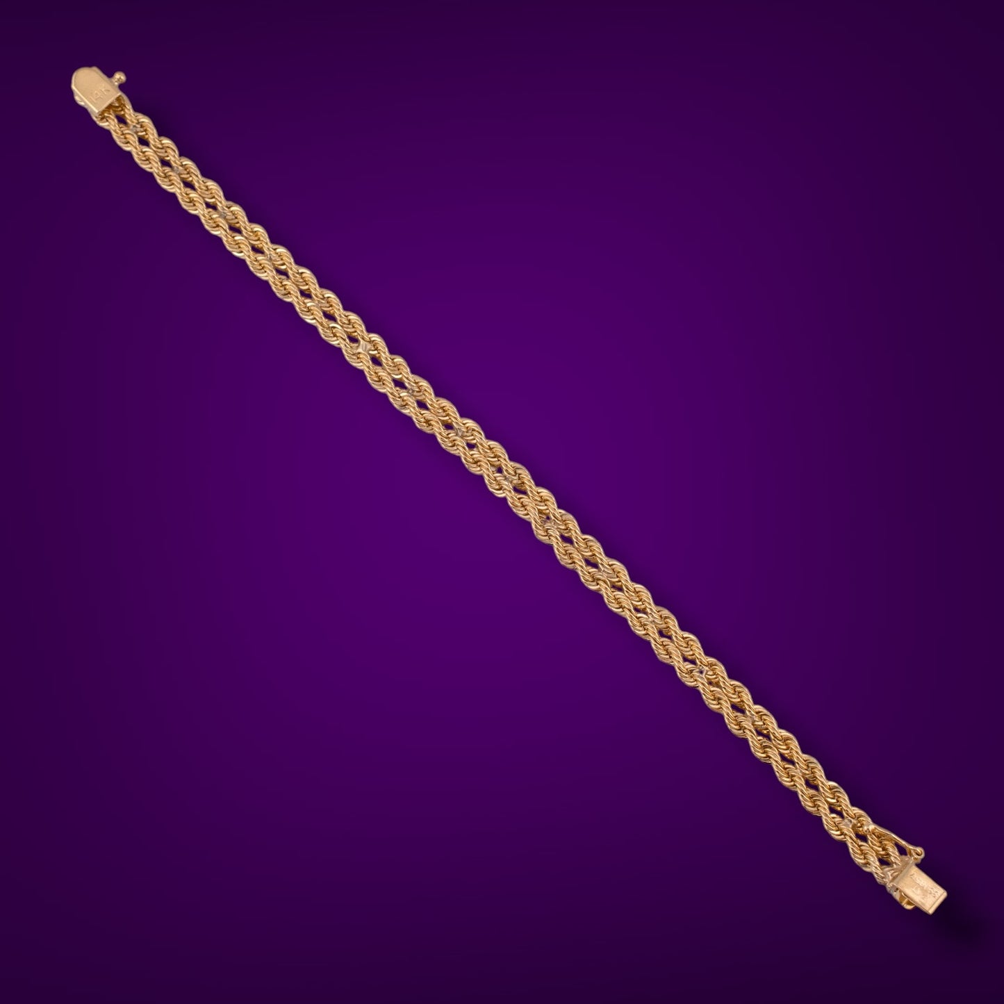 Vintage 14K Yellow Gold Double Rope Chain Diamond Bracelet 0.36ctw 6.25"