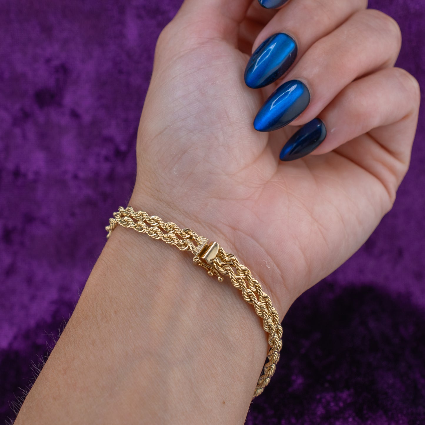 Vintage 14K Yellow Gold Double Rope Chain Diamond Bracelet 0.36ctw 6.25"