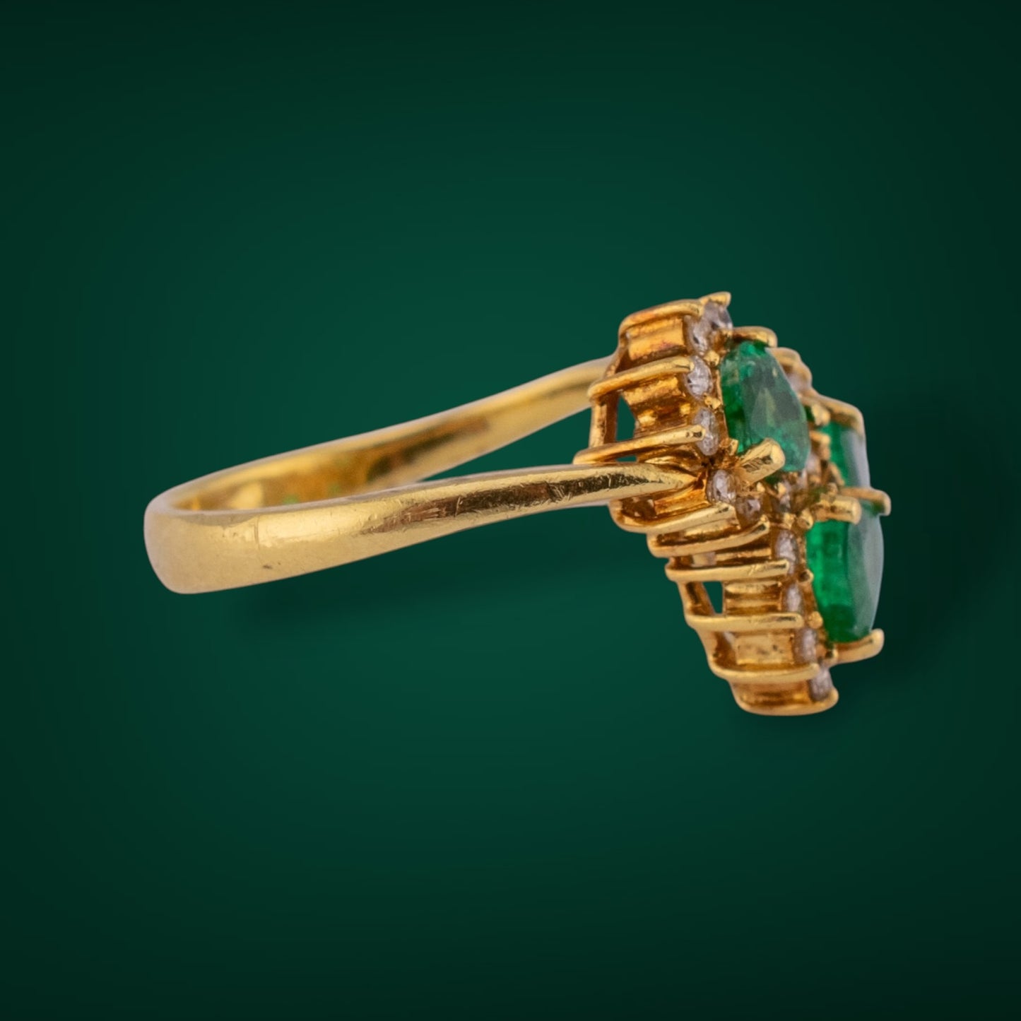 Vintage 16K Gold 0.72ctw Natural Emerald & Diamond Heart Cluster Ring Size 6