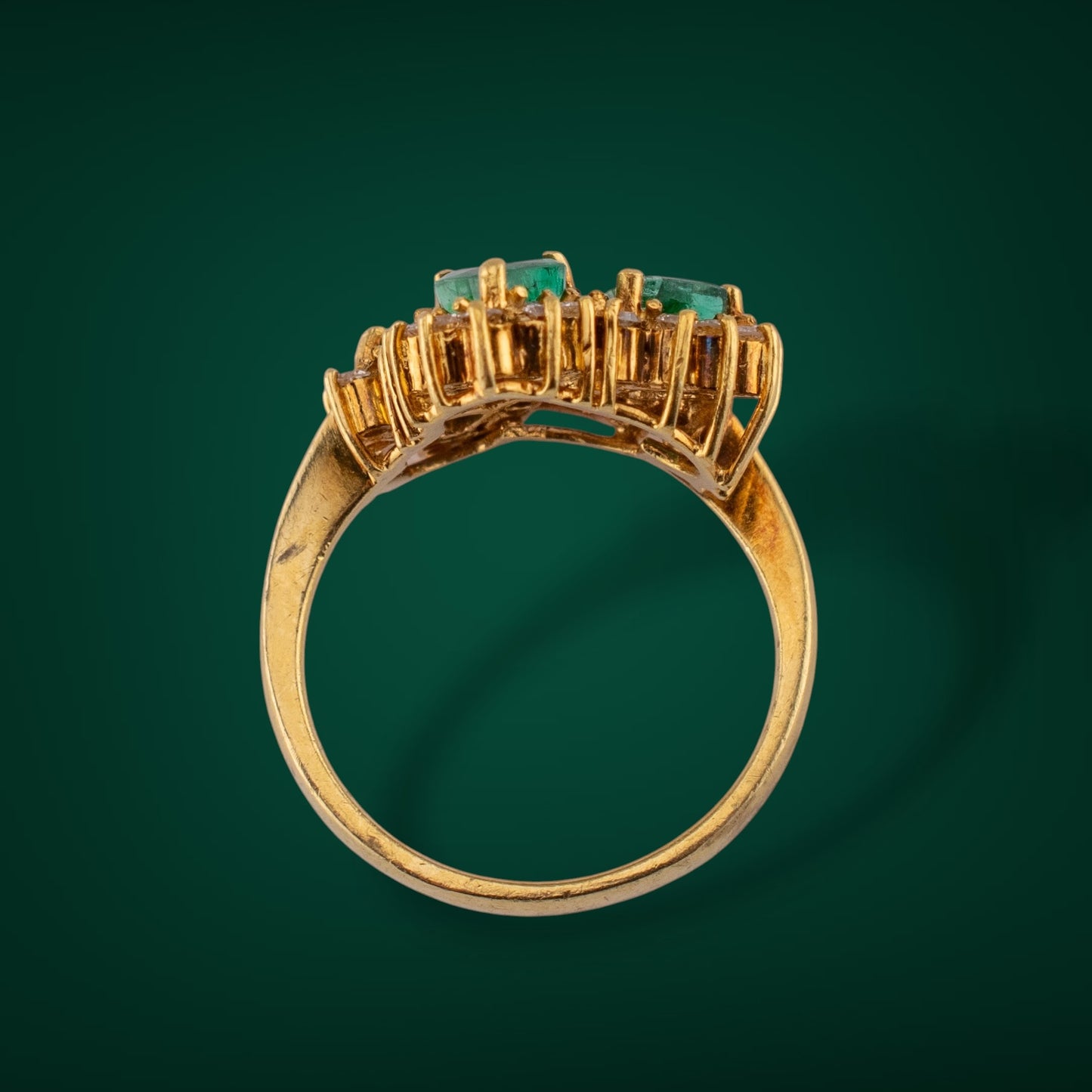 Vintage 16K Gold 0.72ctw Natural Emerald & Diamond Heart Cluster Ring Size 6