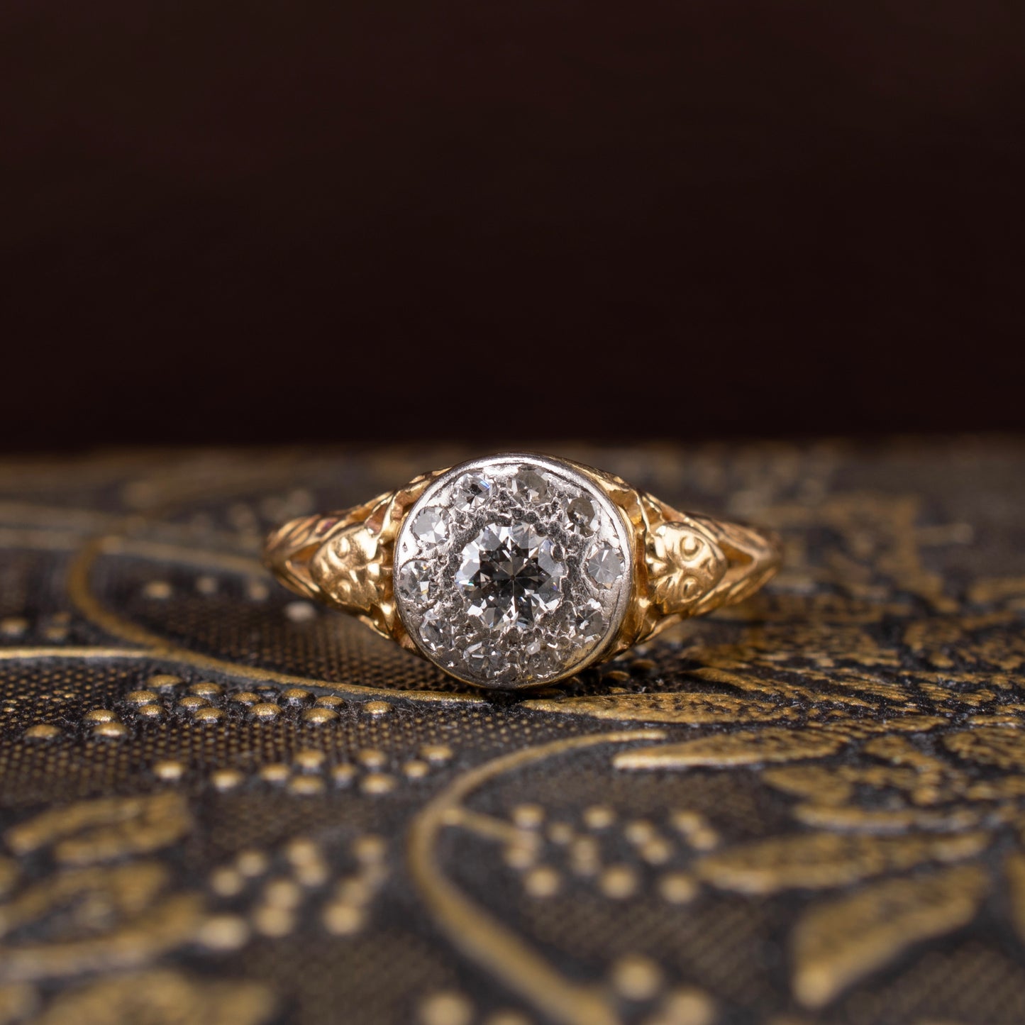 Art Deco 1920s-30s 18K Gold Platinum 0.33ctw Diamond Cluster Ring Transitional Cut Size 6