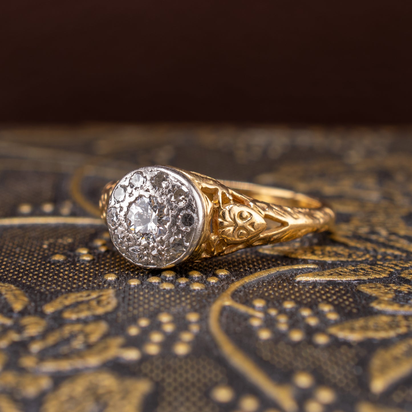 Art Deco 1920s-30s 18K Gold Platinum 0.33ctw Diamond Cluster Ring Transitional Cut Size 6