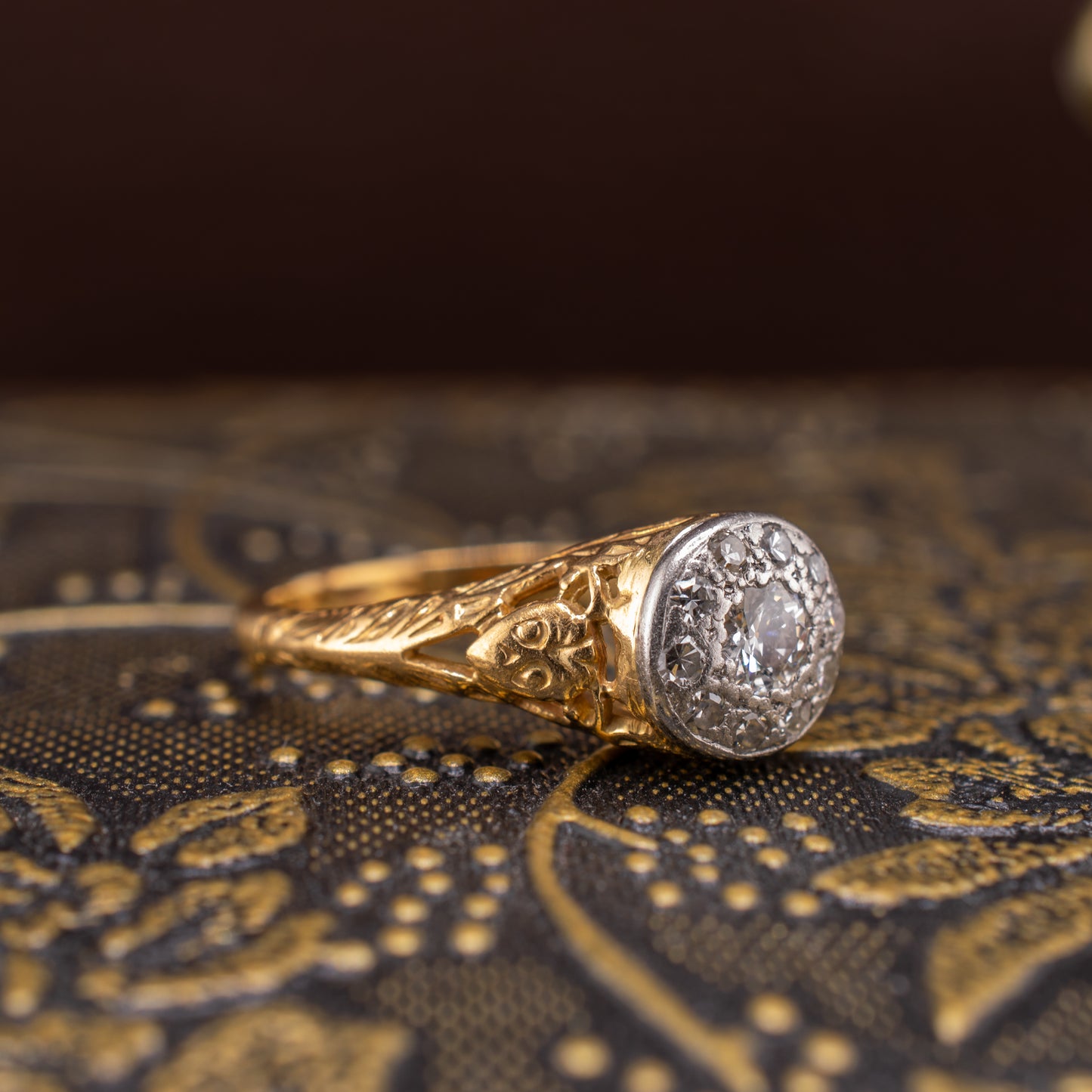 Art Deco 1920s-30s 18K Gold Platinum 0.33ctw Diamond Cluster Ring Transitional Cut Size 6