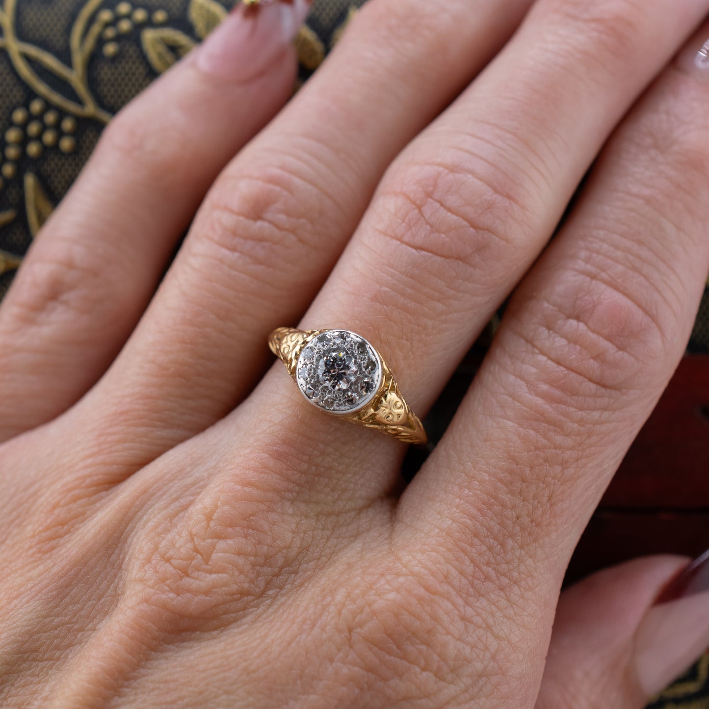 Art Deco 1920s-30s 18K Gold Platinum 0.33ctw Diamond Cluster Ring Transitional Cut Size 6