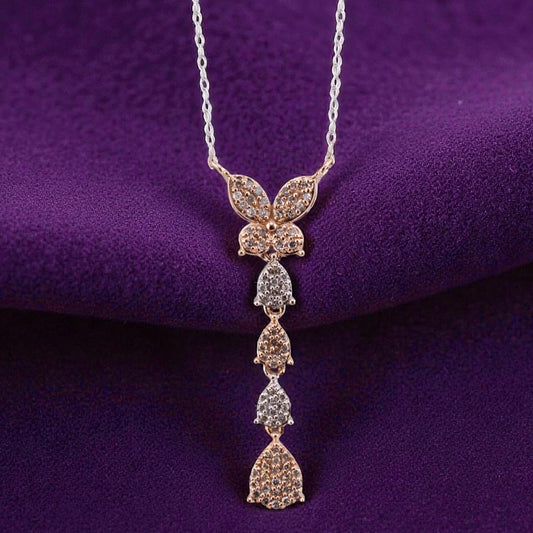 Vintage 10k White & Rose Gold Diamond Butterfly Drop Necklace 0.39ctw Two Tone 18"