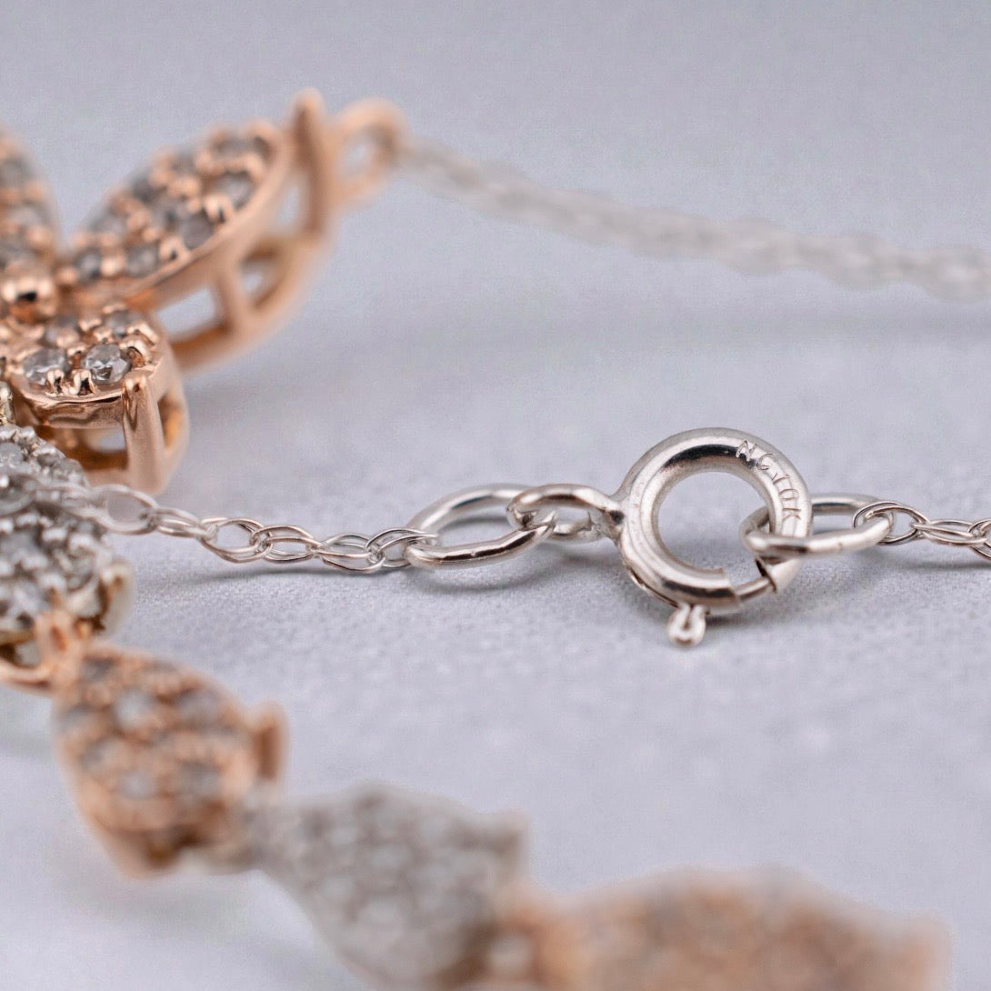 Vintage 10k White & Rose Gold Diamond Butterfly Drop Necklace 0.39ctw Two Tone 18"