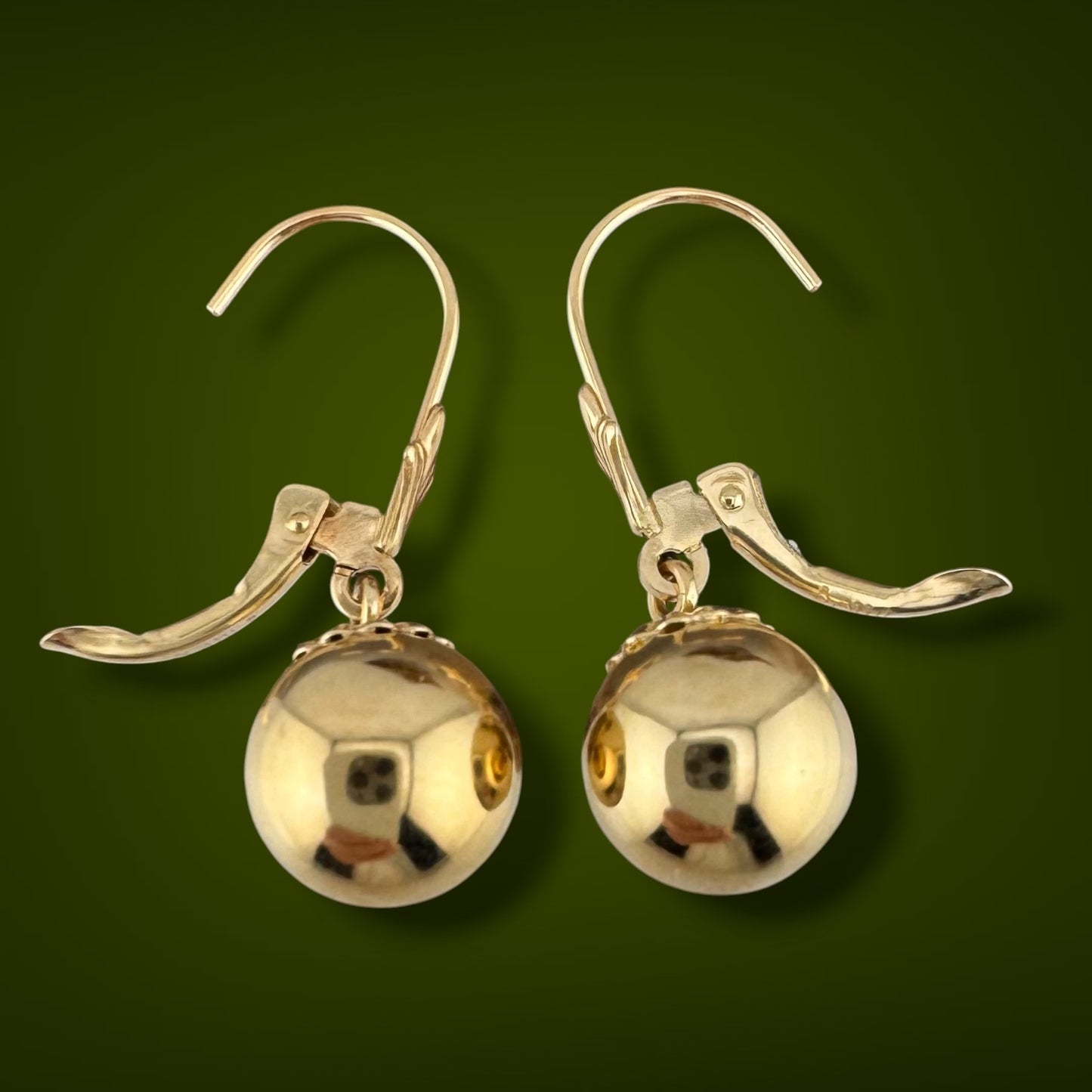 Vintage 14K Yellow Gold Ball Drop Dangle Leverback Earrings 1.5g 1.05"