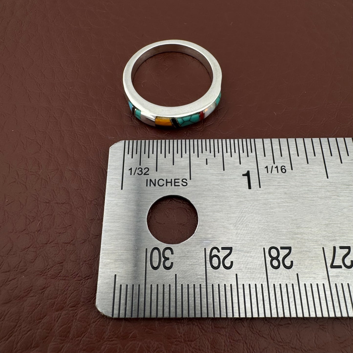 Vintage Sterling Silver Southwestern Multi-Stone Inlay Band Ring