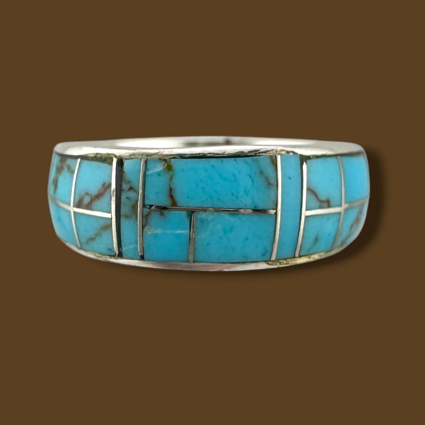 Vintage Sterling Silver Southwestern Turquoise Mosaic Inlay Ring