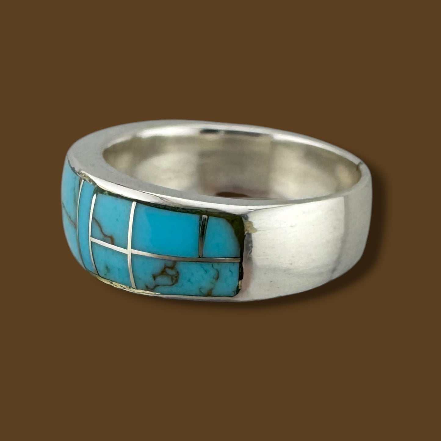 Vintage Sterling Silver Southwestern Turquoise Mosaic Inlay Ring