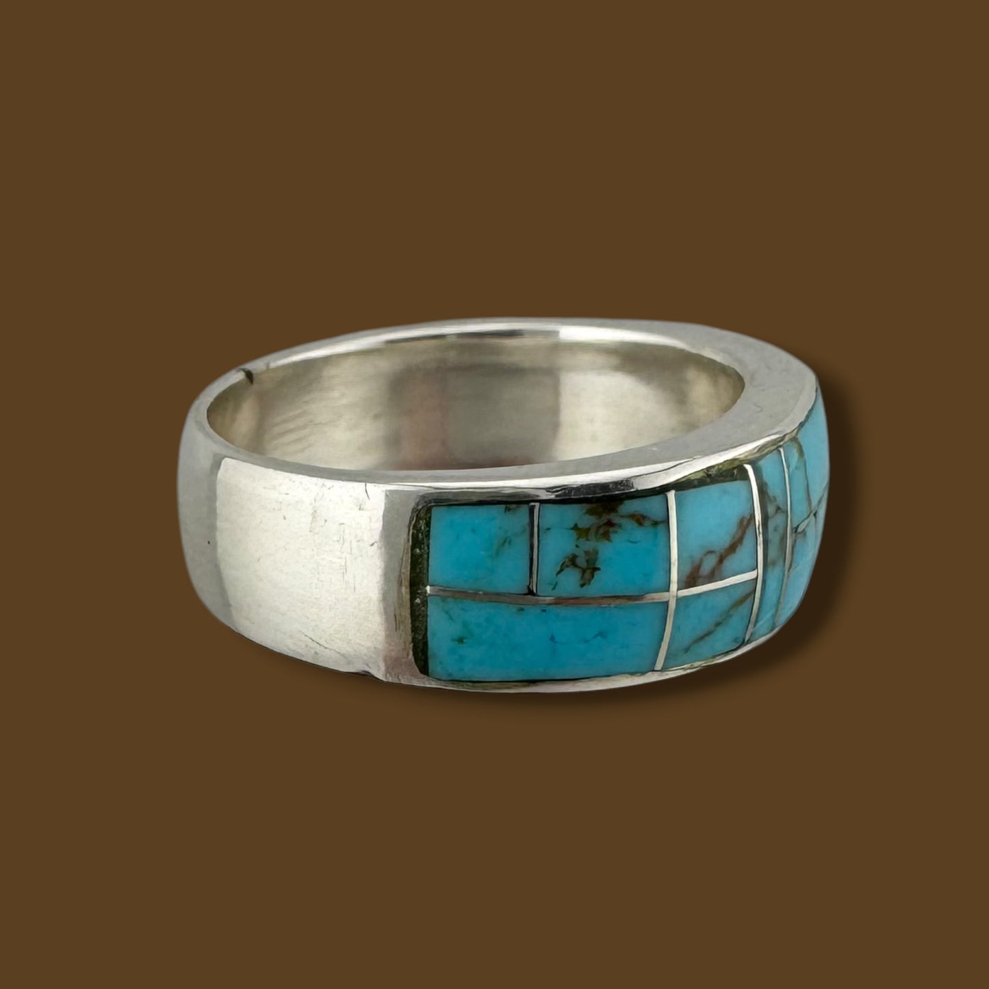 Vintage Sterling Silver Southwestern Turquoise Mosaic Inlay Ring