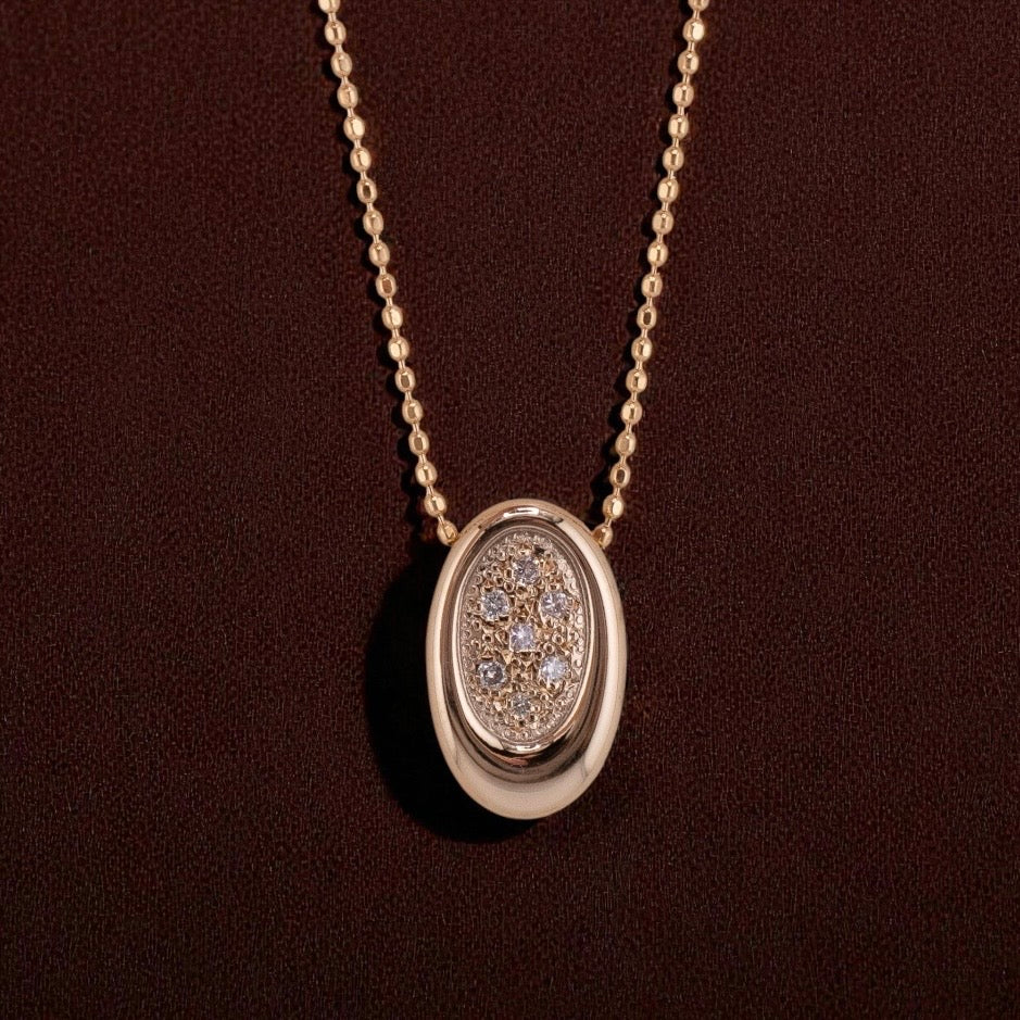18K Rose Gold 0.10 CTW Diamond Oval Slide Pendant Adjustable Necklace