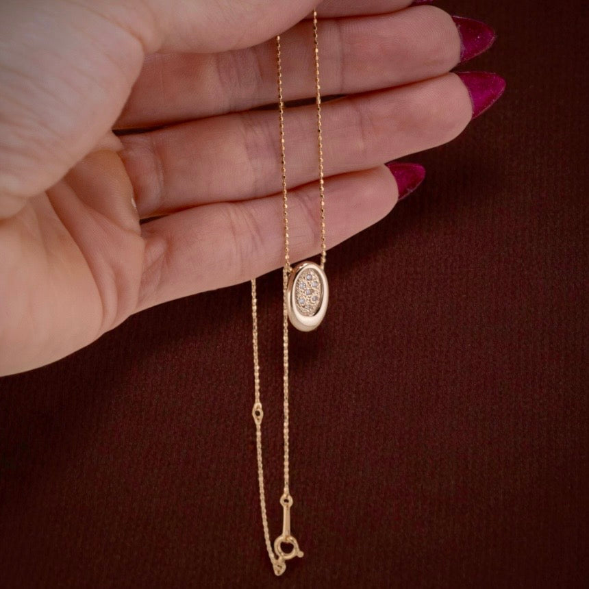 18K Rose Gold 0.10 CTW Diamond Oval Slide Pendant Adjustable Necklace