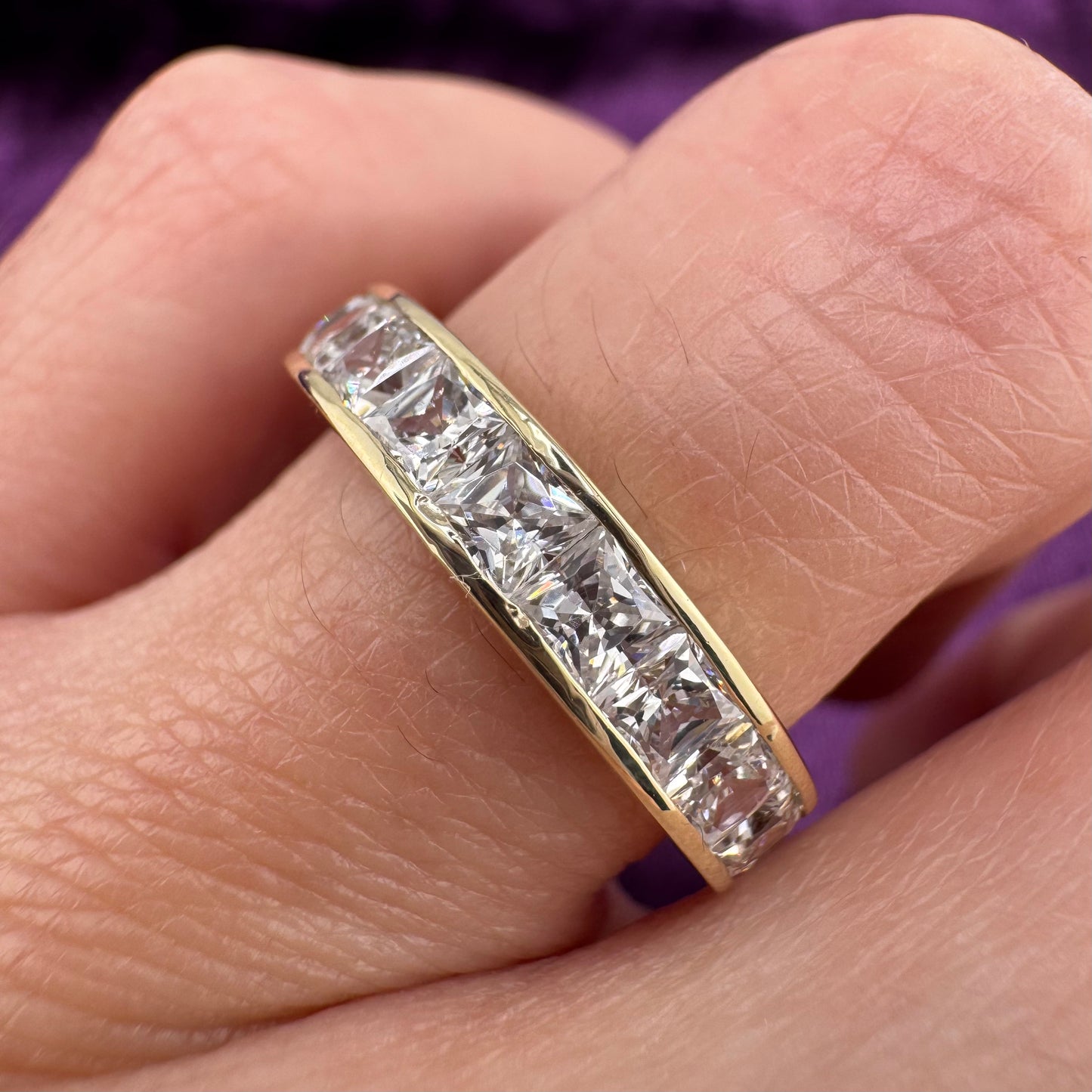Vintage 10k Yellow Gold Princess Cut CZ Eternity Ring Channel Set Band Size 6