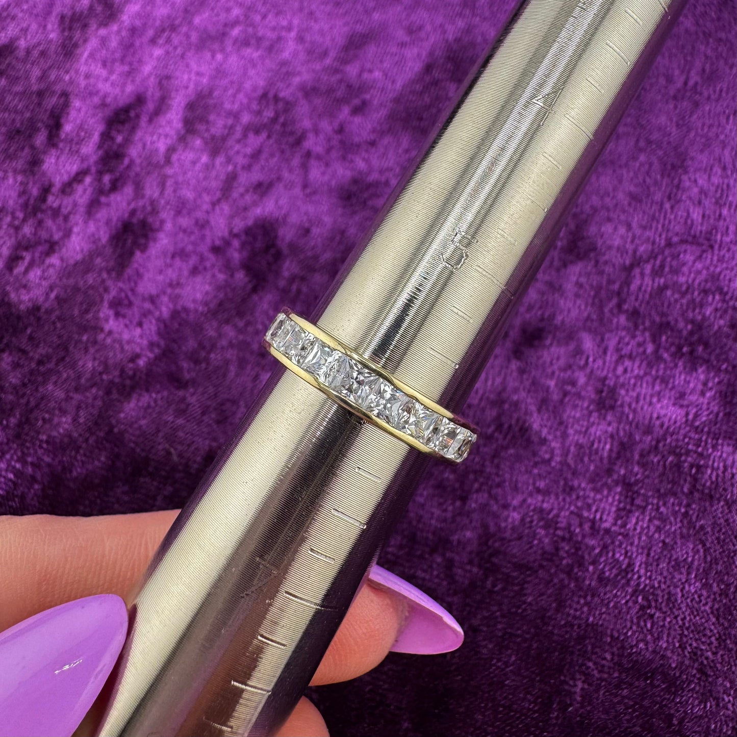 Vintage 10k Yellow Gold Princess Cut CZ Eternity Ring Channel Set Band Size 6