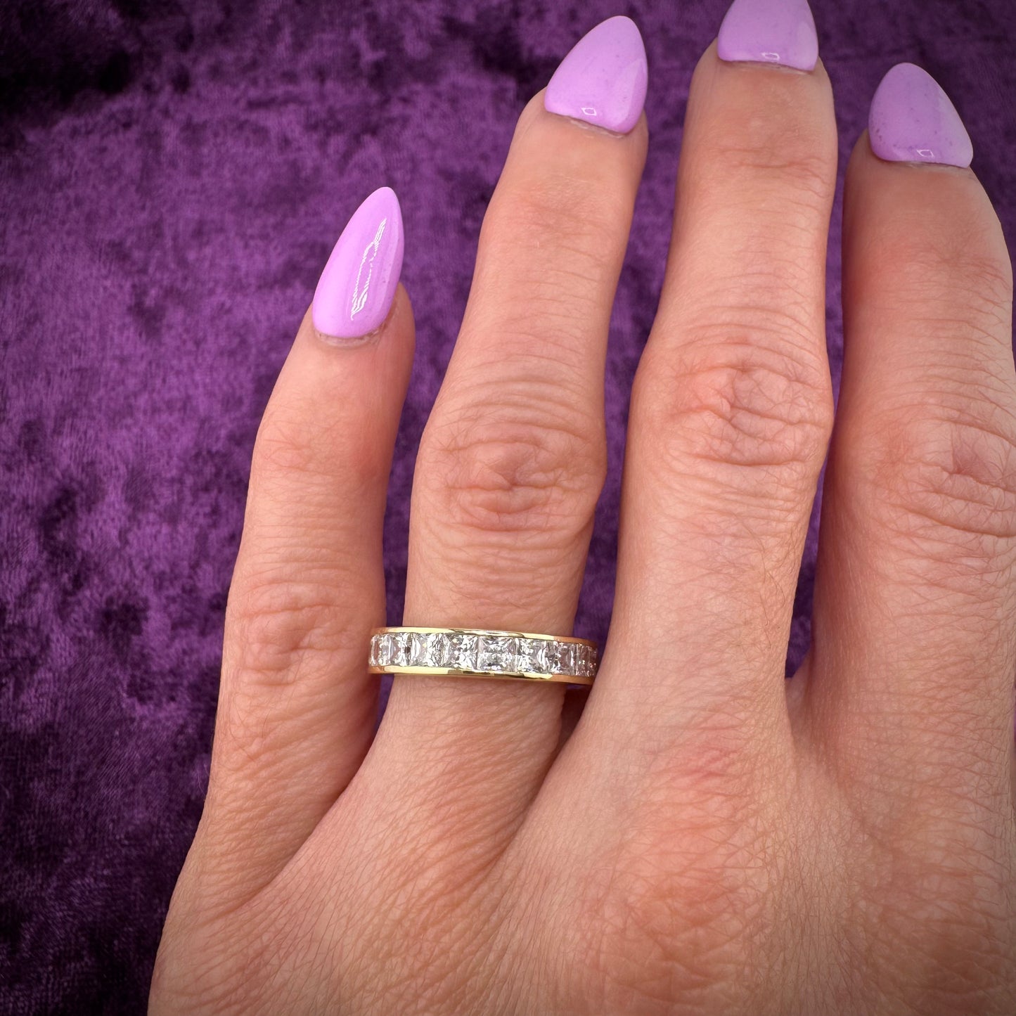 Vintage 10k Yellow Gold Princess Cut CZ Eternity Ring Channel Set Band Size 6