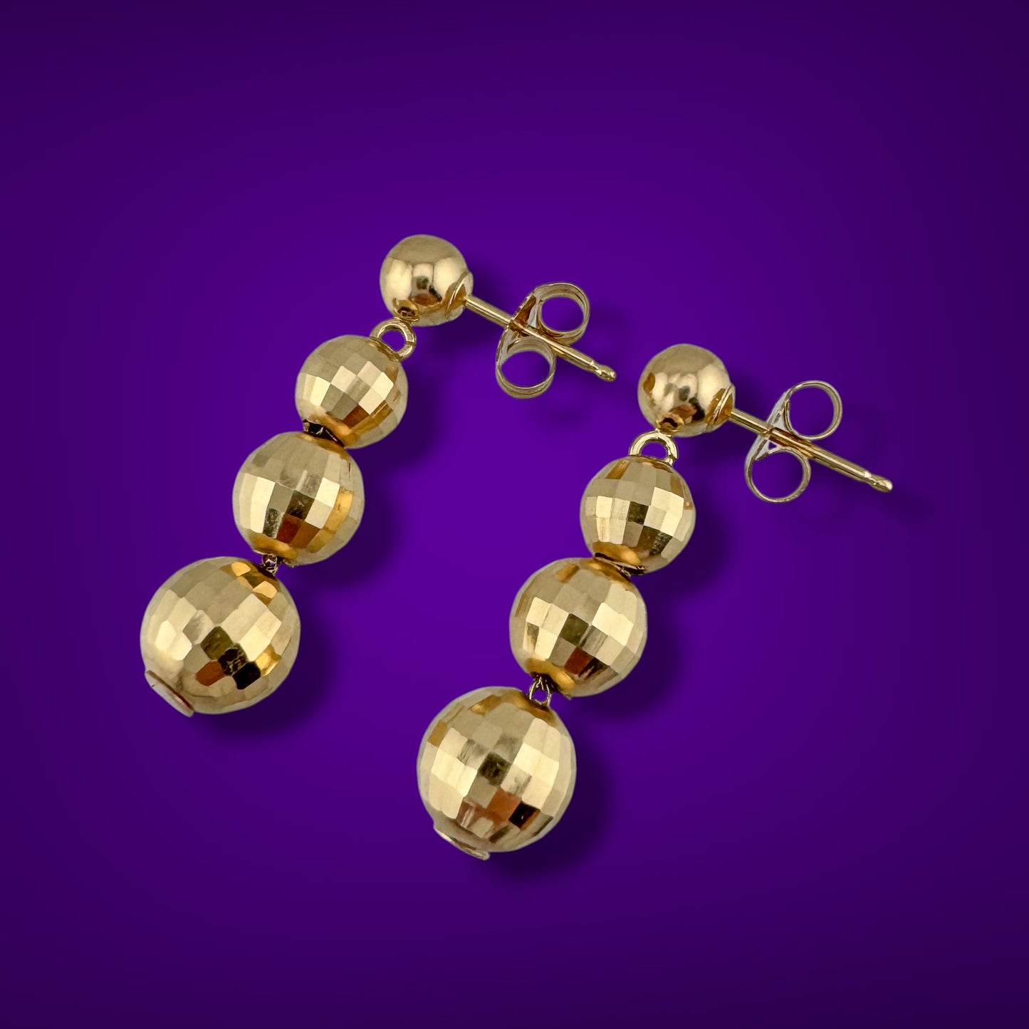 Vintage 14 Karat Yellow Gold Disco Ball Dangle Earrings