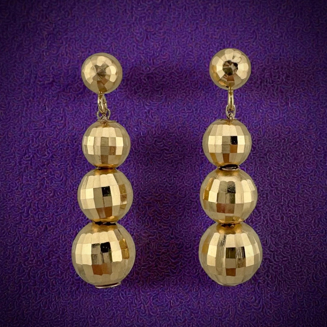 Vintage 14 Karat Yellow Gold Disco Ball Dangle Earrings