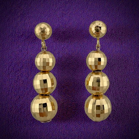 Vintage 14 Karat Yellow Gold Disco Ball Dangle Earrings
