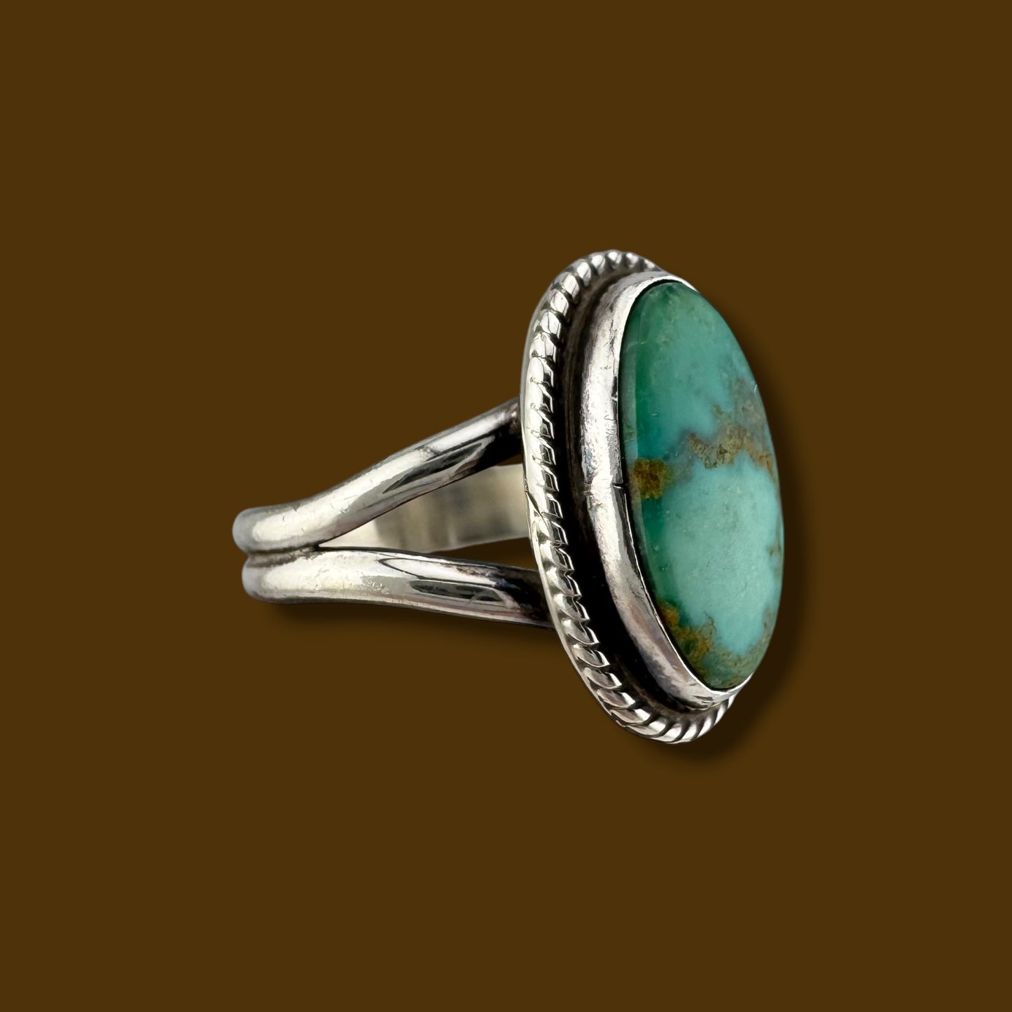 Vintage Southwestern Oval Turquoise Sterling Silver Ring Size 6.75