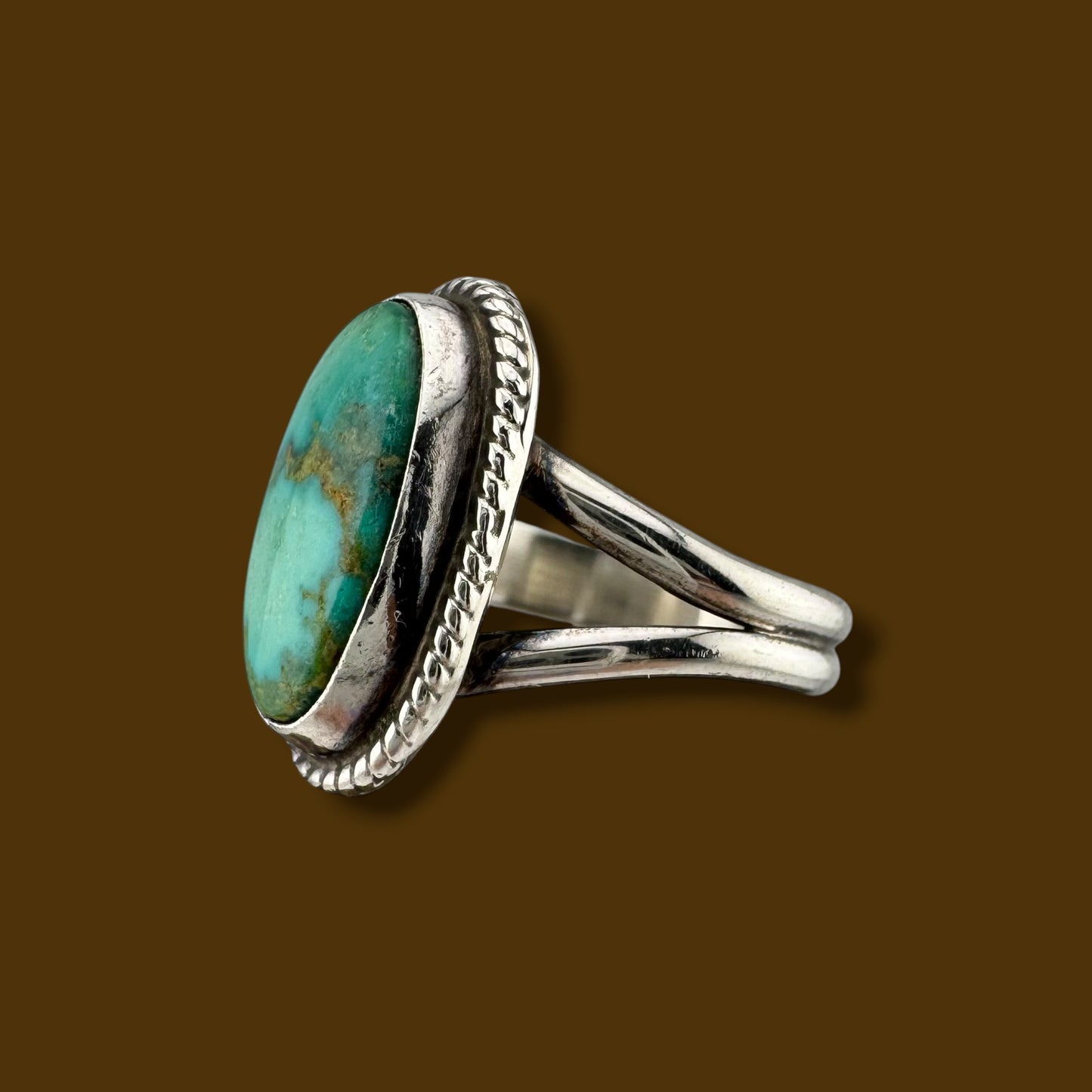 Vintage Southwestern Oval Turquoise Sterling Silver Ring Size 6.75