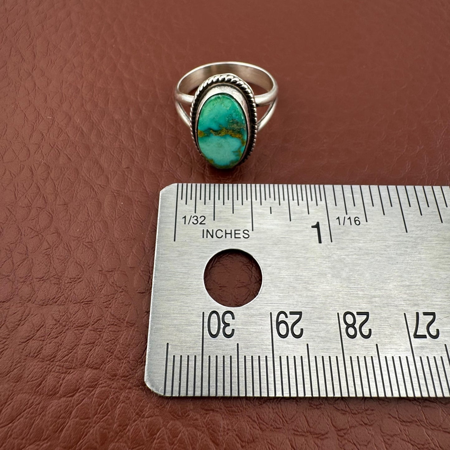 Vintage Southwestern Oval Turquoise Sterling Silver Ring Size 6.75