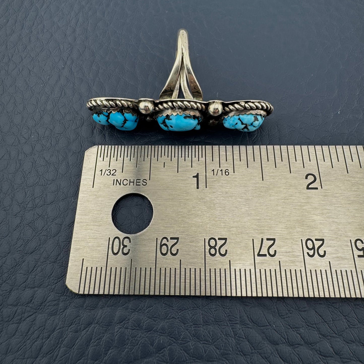 Vintage Southwestern Sterling Silver Three Stone Turquoise Statement Ring Size 6