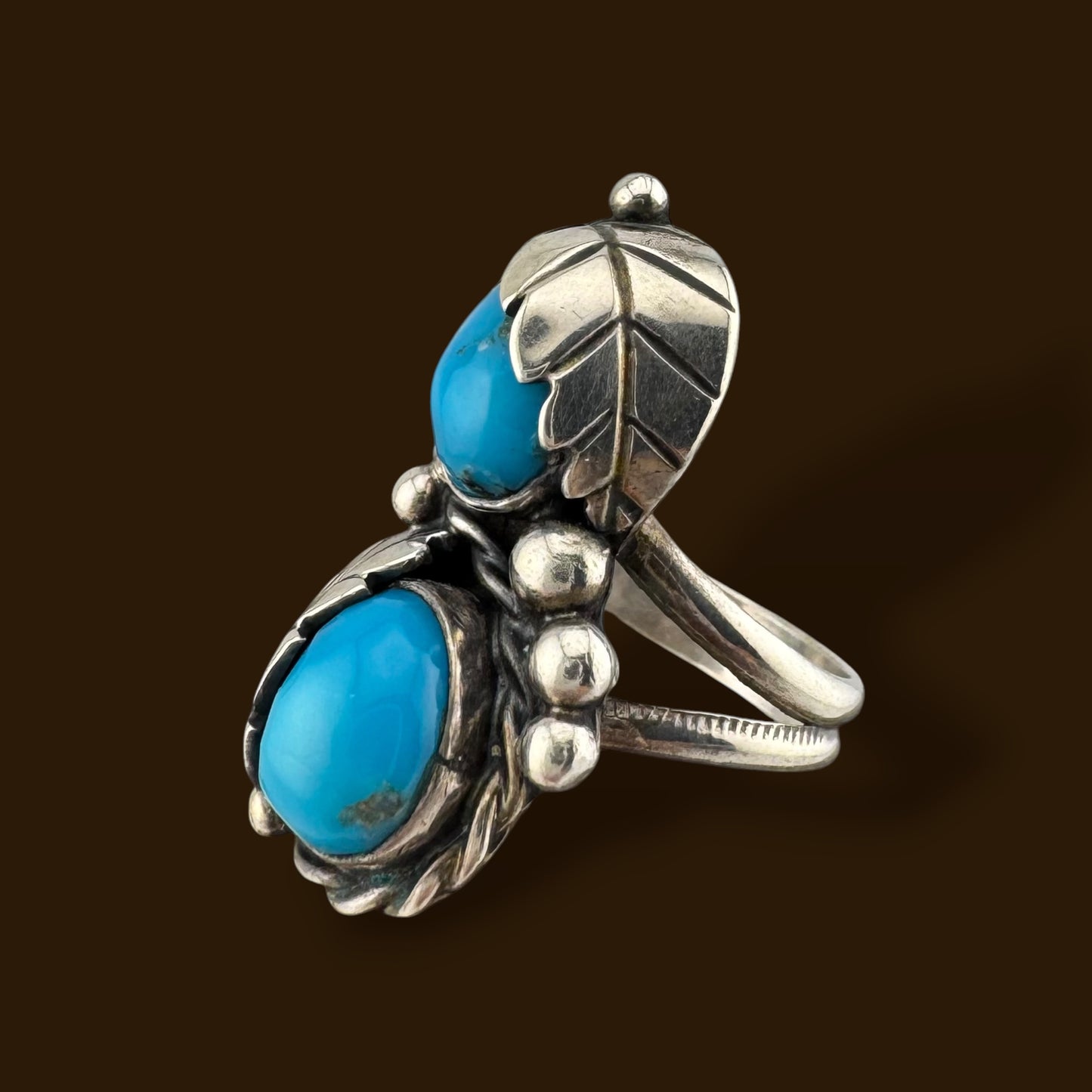 Vintage Southwestern Turquoise Feather Ring Sterling Silver Size 6.75
