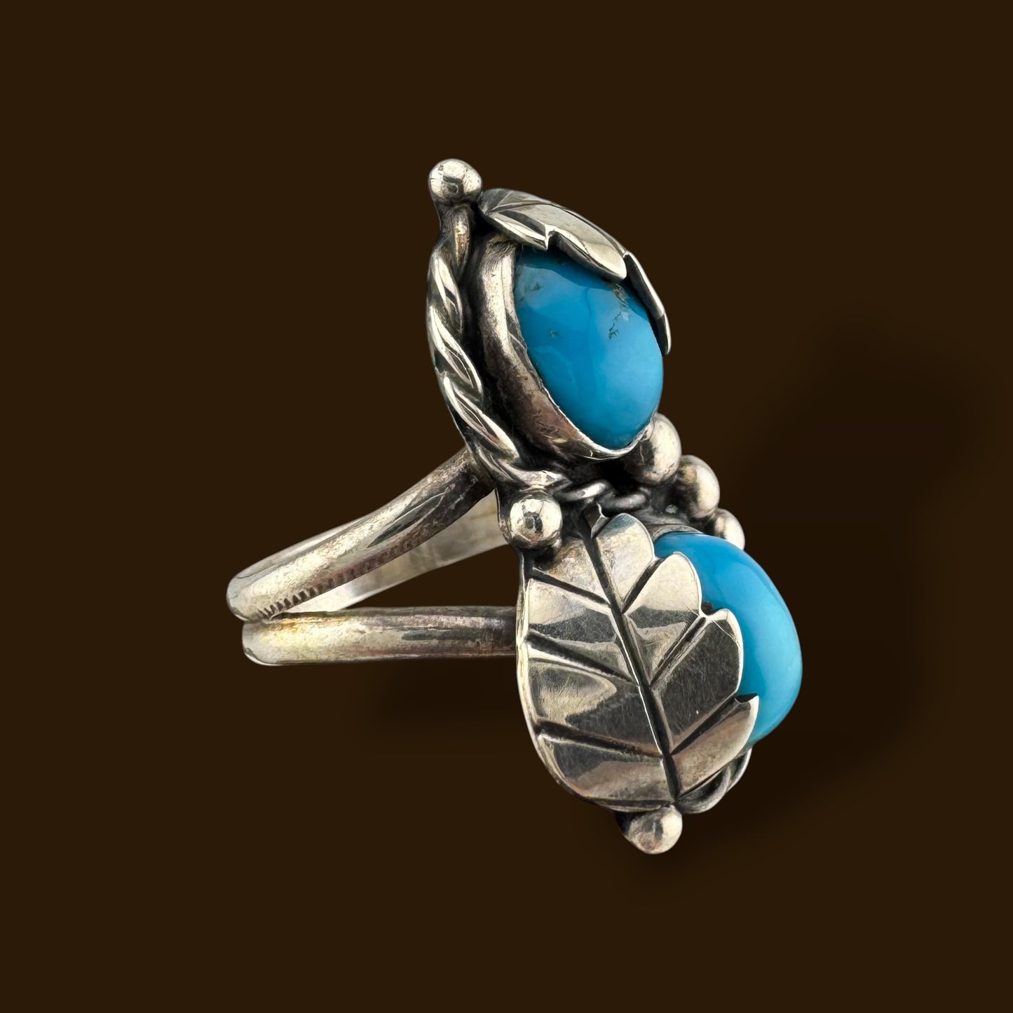 Vintage Southwestern Turquoise Feather Ring Sterling Silver Size 6.75