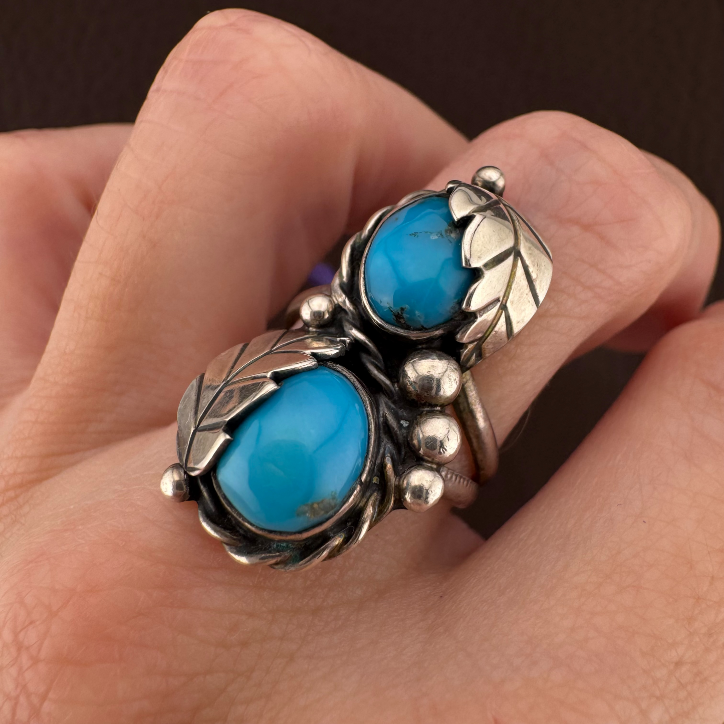Vintage Southwestern Turquoise Feather Ring Sterling Silver Size 6.75