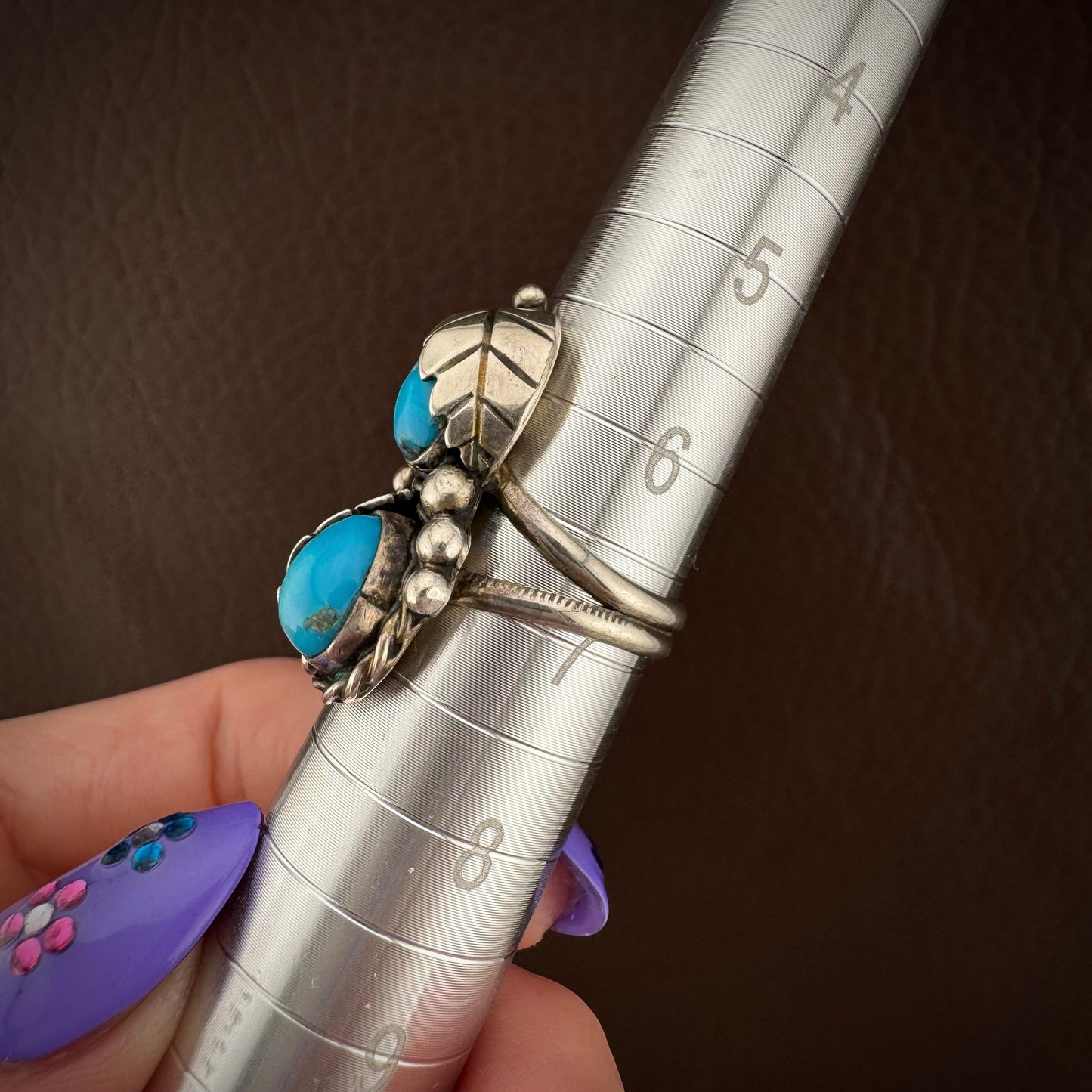 Vintage Southwestern Turquoise Feather Ring Sterling Silver Size 6.75