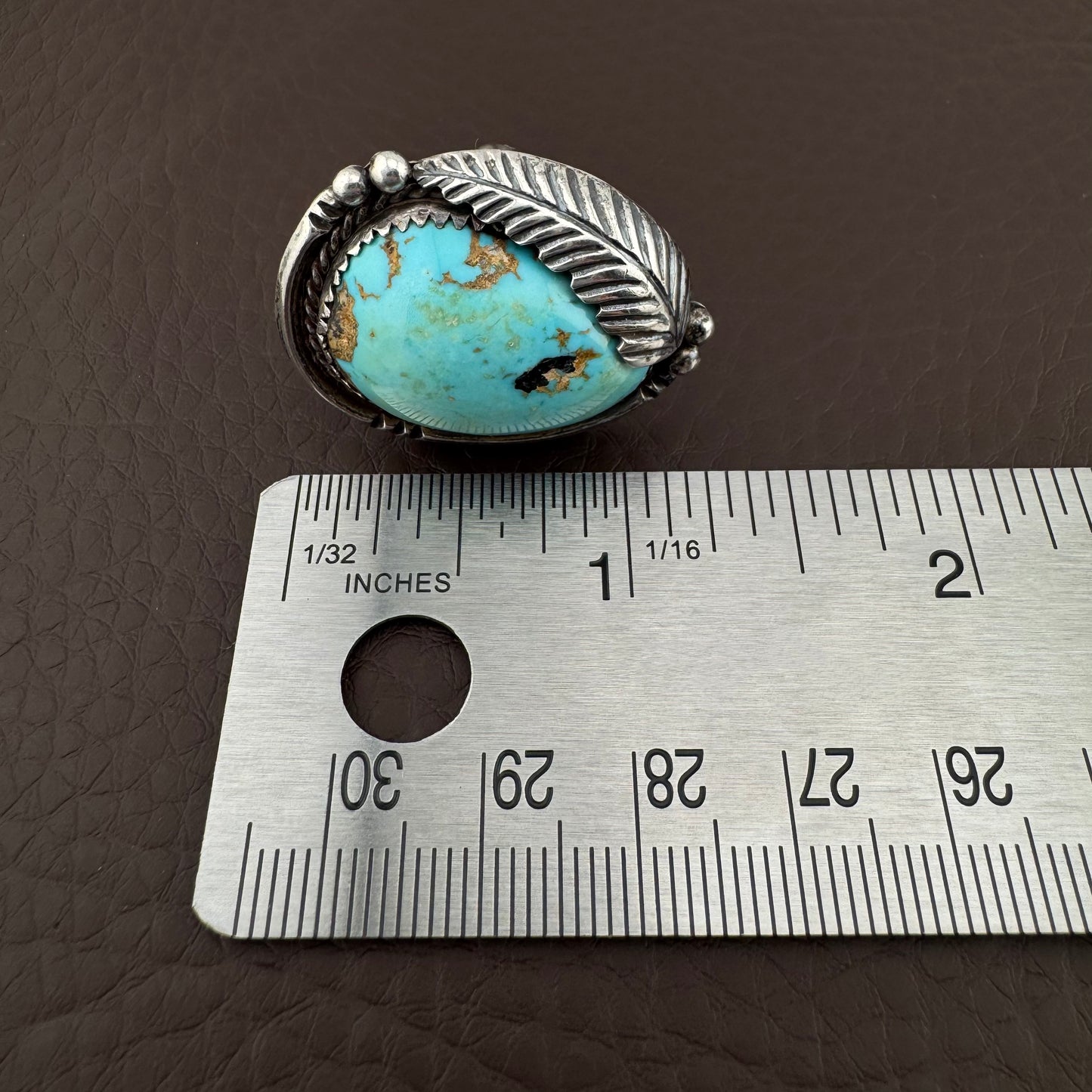 Vintage Southwestern Sterling Silver Turquoise Feather Statement Ring