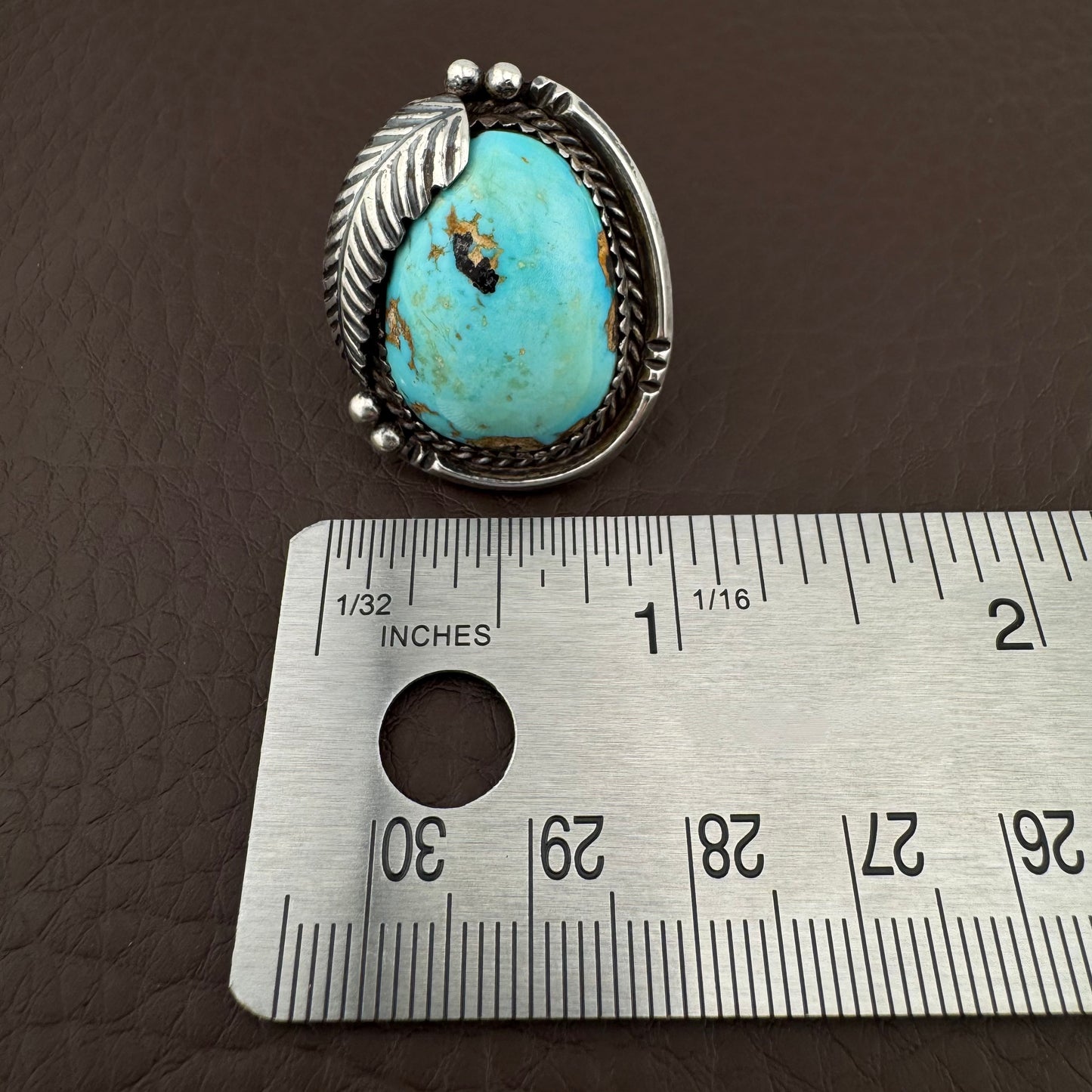 Vintage Southwestern Sterling Silver Turquoise Feather Statement Ring