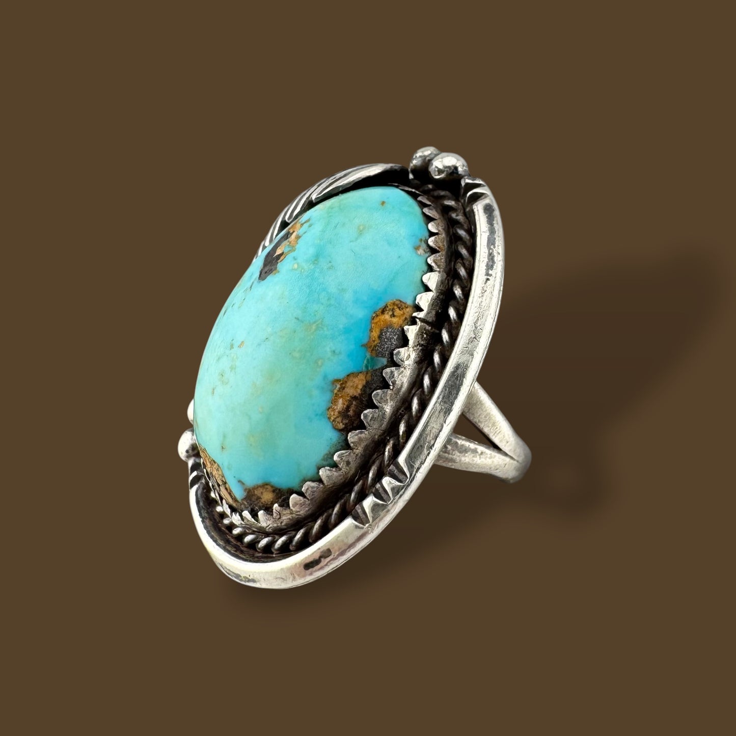 Vintage Southwestern Sterling Silver Turquoise Feather Statement Ring