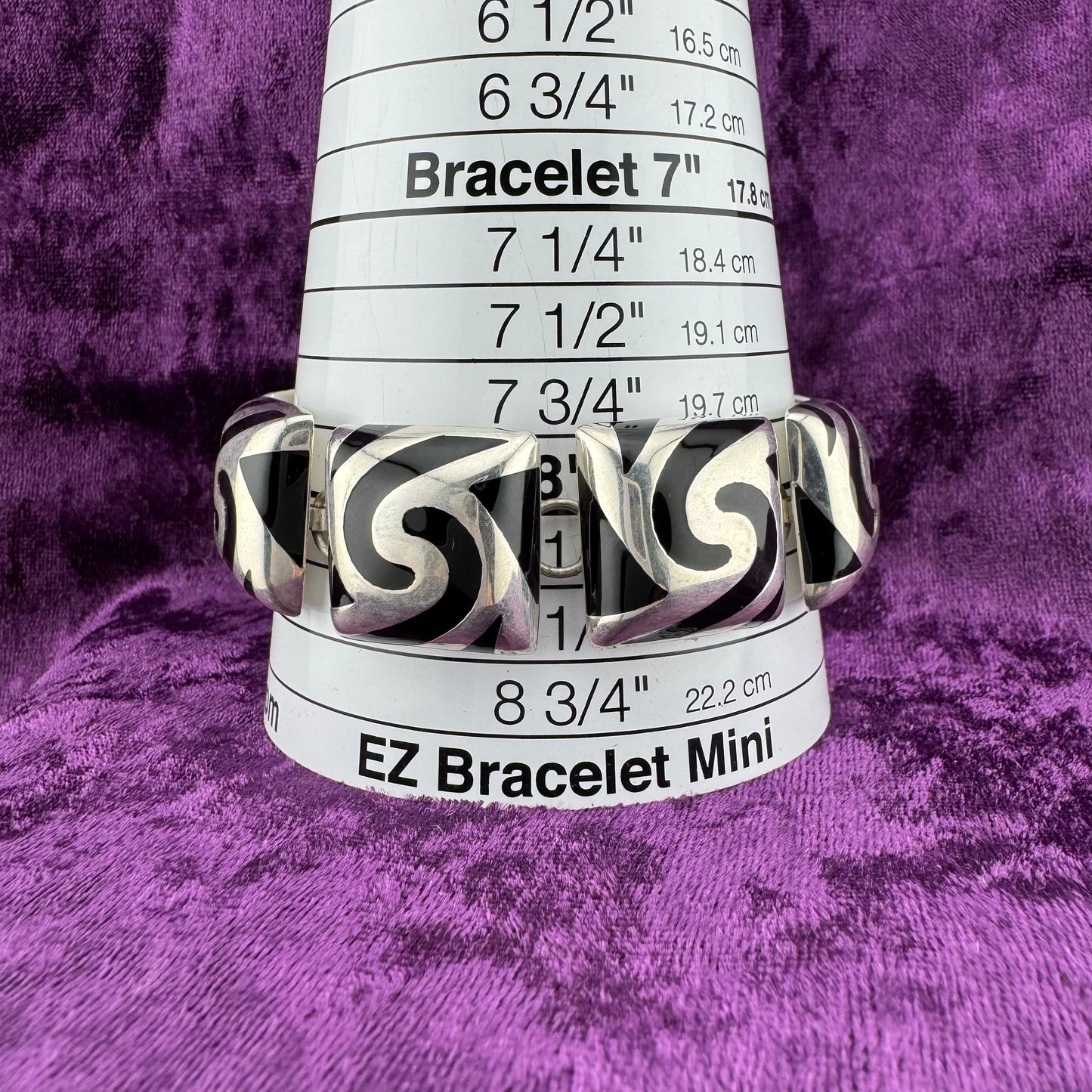 Vintage Sterling Silver Black Enamel Swirl Bracelet - Modernist Jewelry