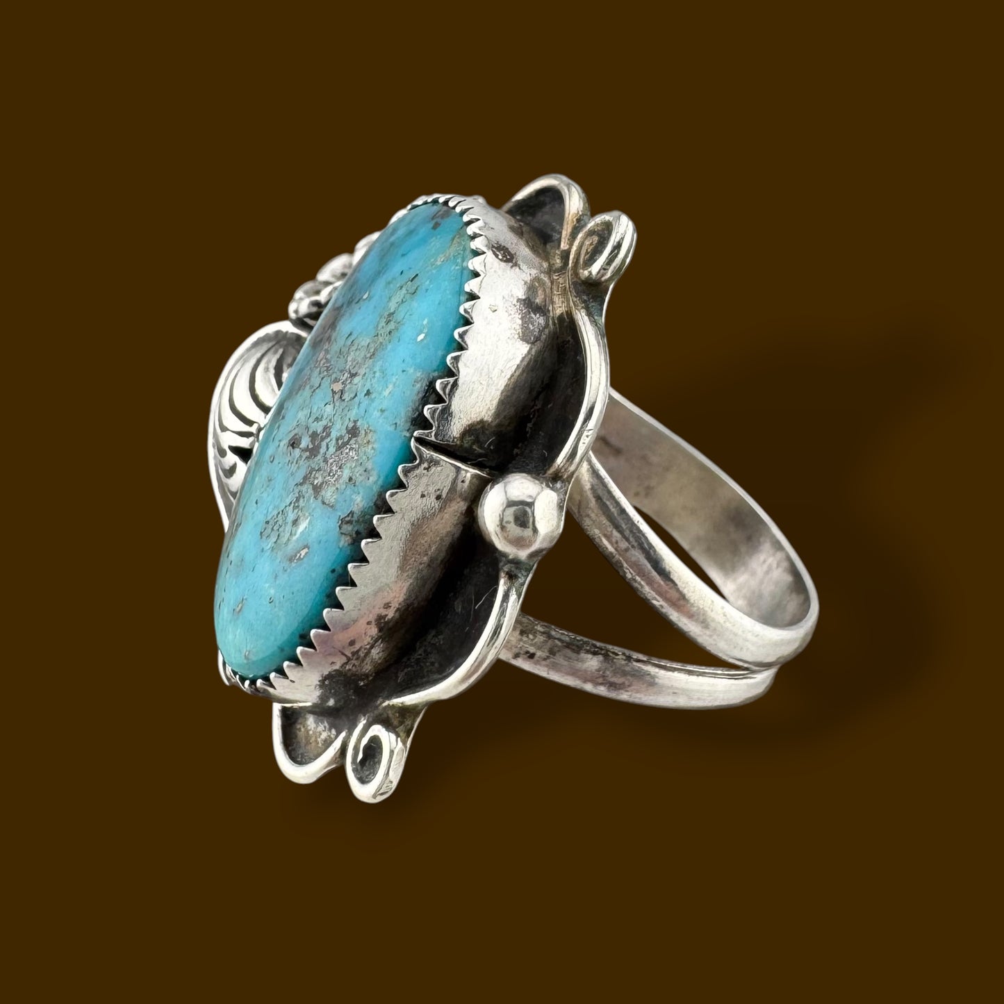 Vintage Southwestern Blue Turquoise Handmade Sterling Silver Ring