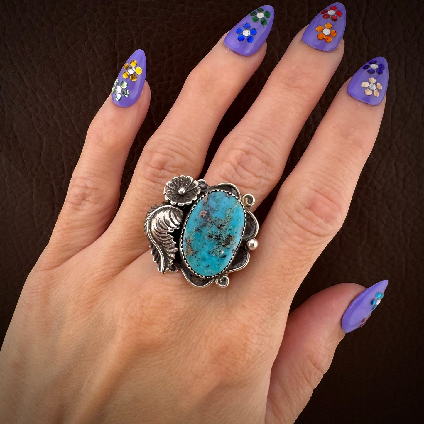 Vintage Southwestern Blue Turquoise Handmade Sterling Silver Ring