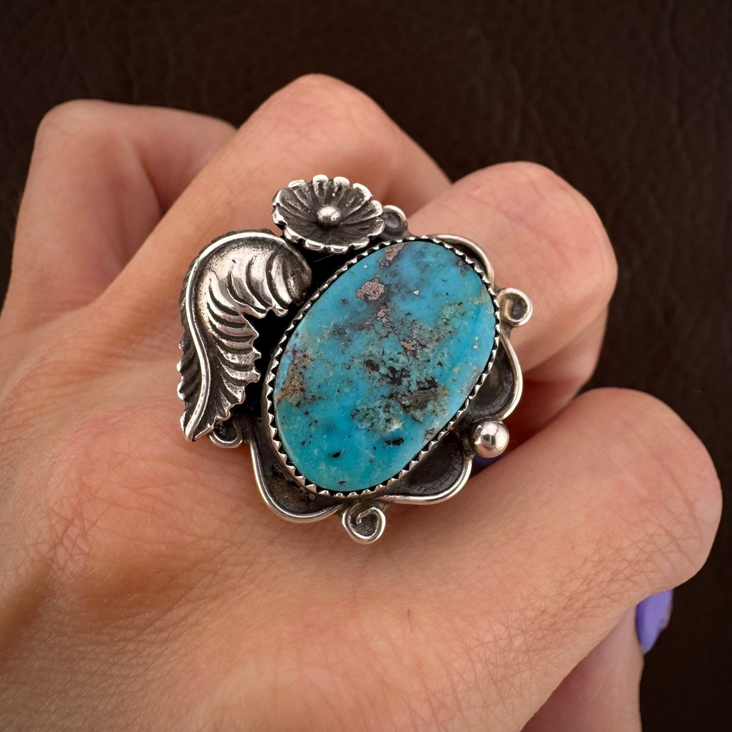 Vintage Southwestern Blue Turquoise Handmade Sterling Silver Ring