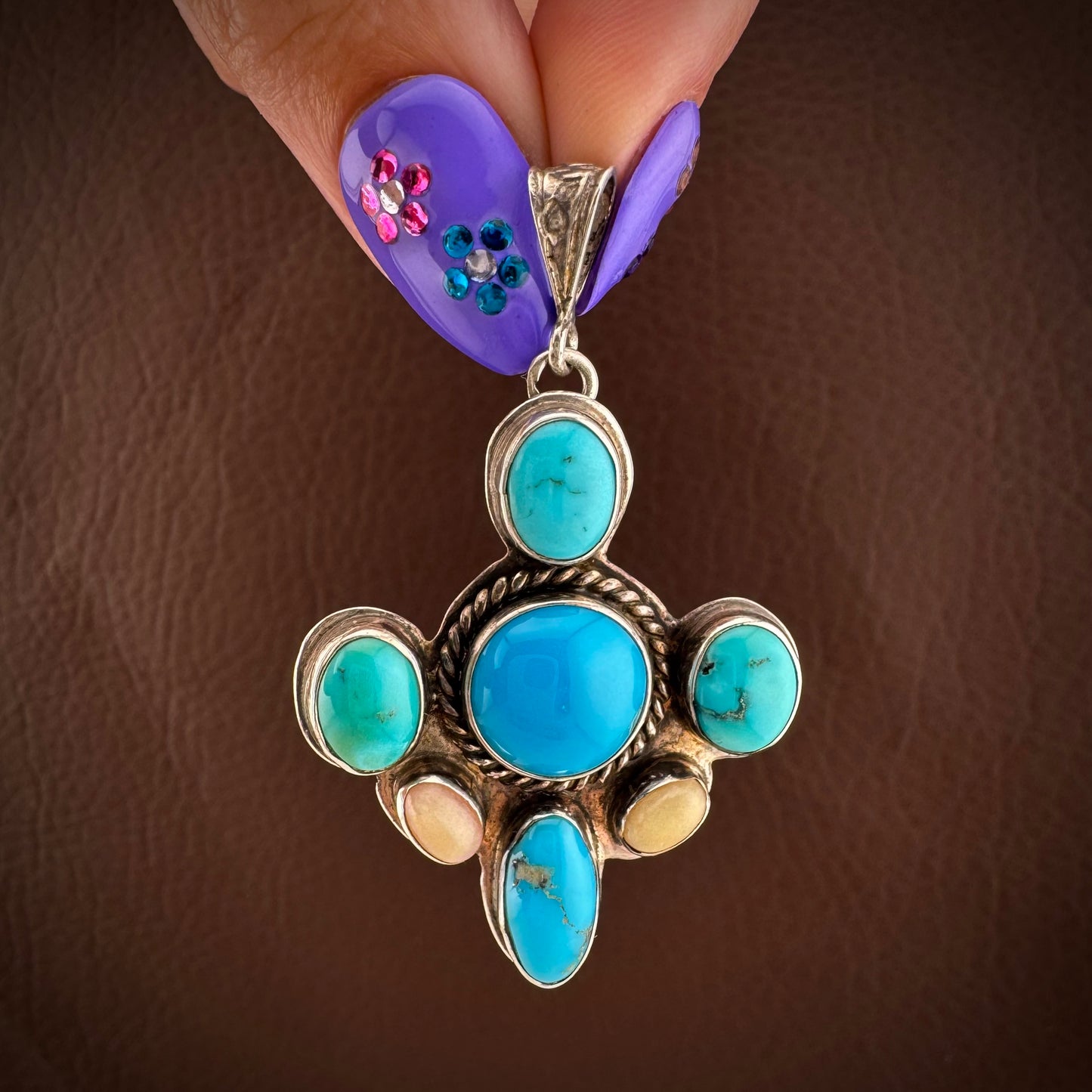 Vintage Southwestern Turquoise Pendant Sterling Silver Signed Charlotte