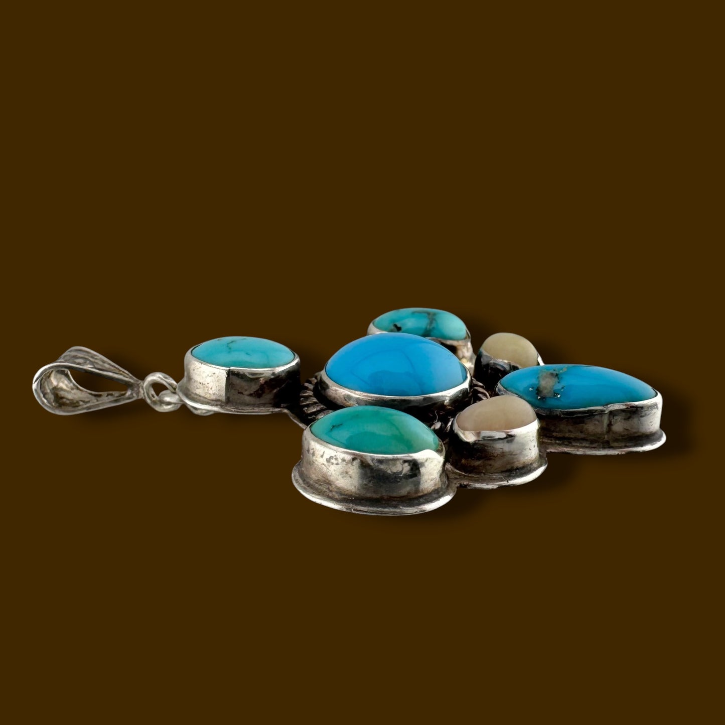 Vintage Southwestern Turquoise Pendant Sterling Silver Signed Charlotte