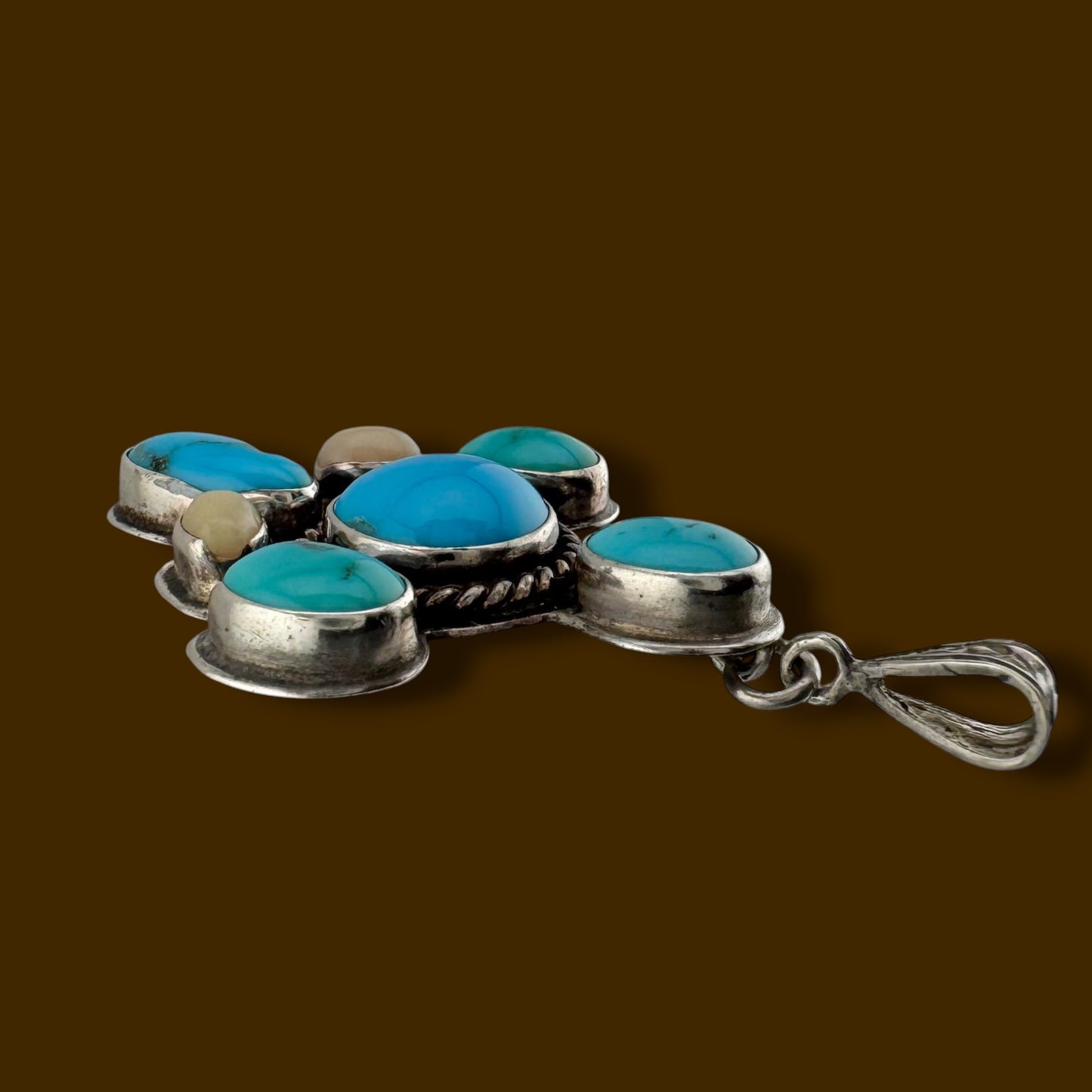 Vintage Southwestern Turquoise Pendant Sterling Silver Signed Charlotte