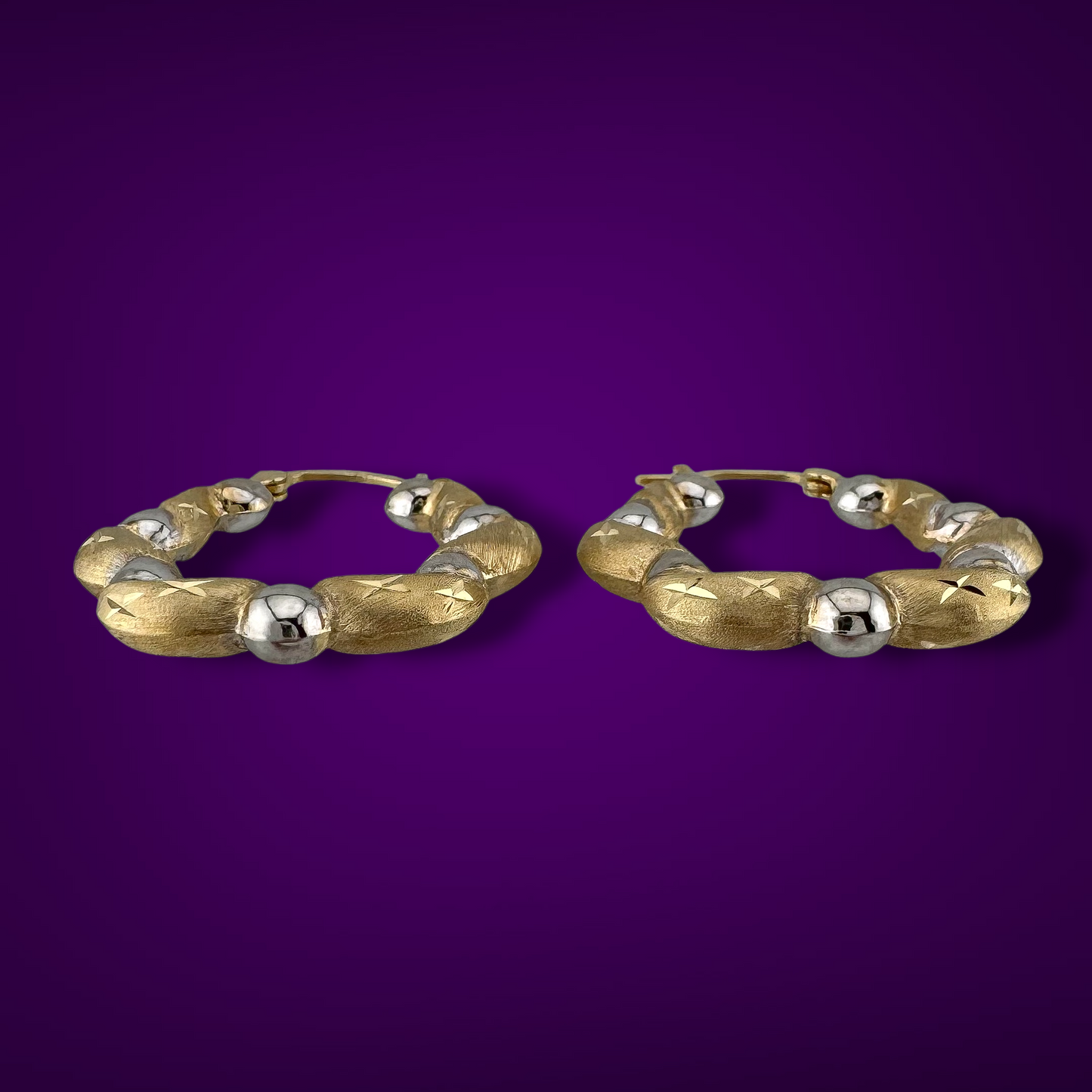 Vintage 14K Two-Tone Gold Cloud Hoop Earrings Puffy Twisted Hoop Earrings