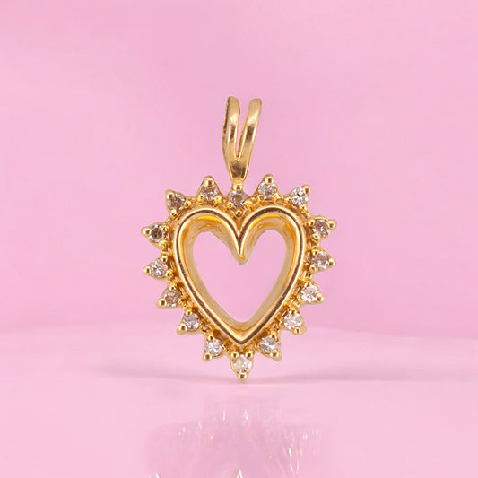 Vintage 1990s 14K Gold Diamond Heart Pendant – Open Heart Charm 1.4g