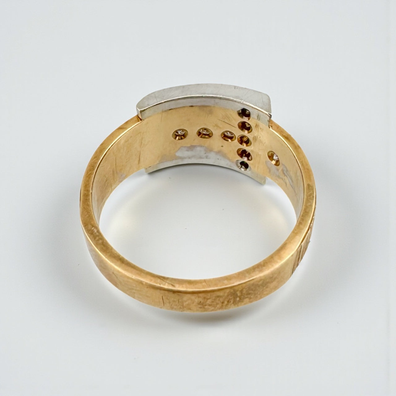 Retro 1950s–1960s Vintage 14K Yellow Gold Diamond Buckle Ring Textured Design