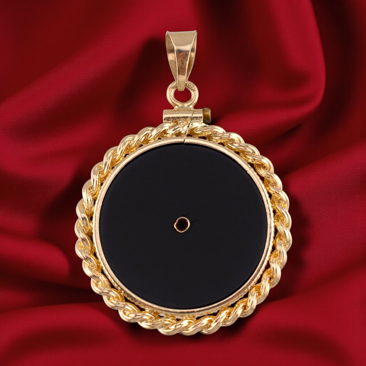 Vintage 14K Yellow Gold Aries Zodiac Pendant with Black Onyx and Rope Bezel Circa 80s-90s