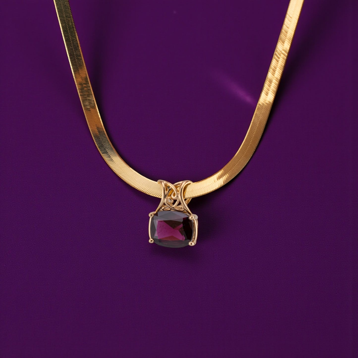 Vintage 90s 14K Yellow Gold 11.25ct Rectangular Cushion Rhodolite Garnet Ornate Slide Pendant