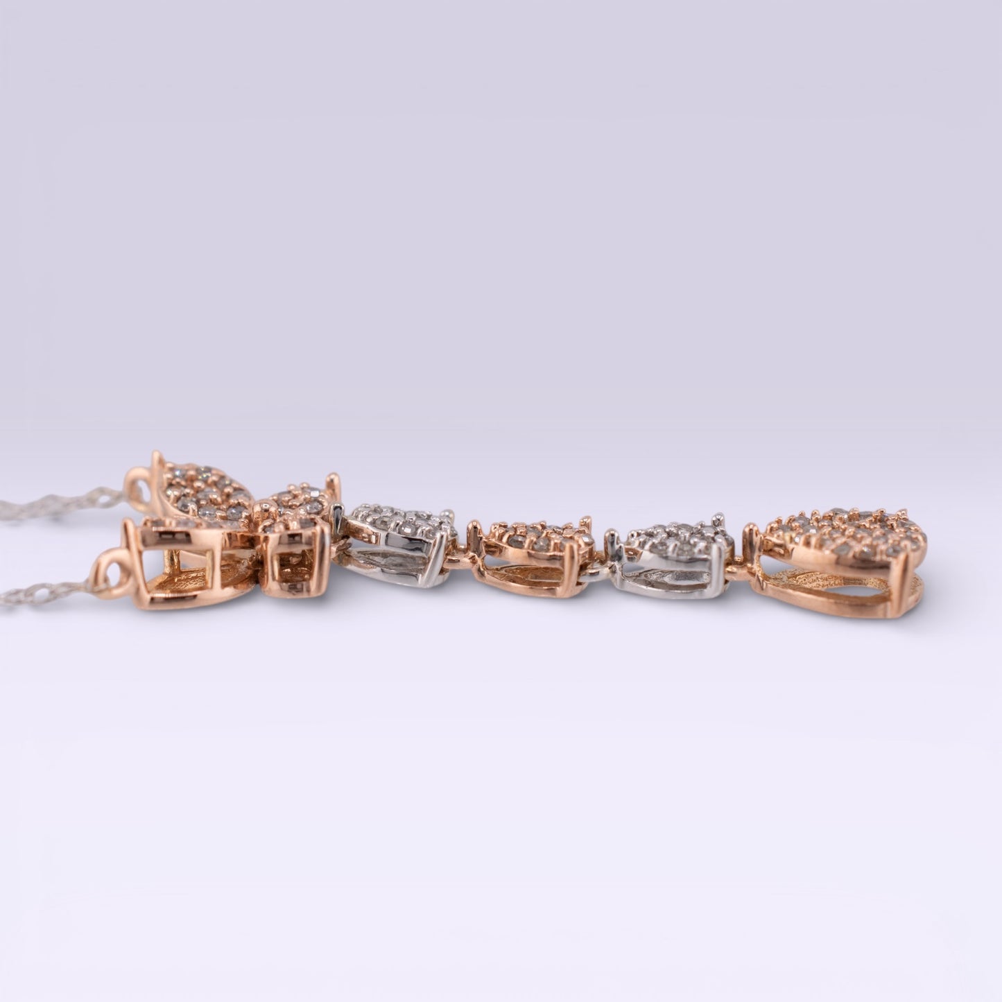 Vintage 10k White & Rose Gold Diamond Butterfly Drop Necklace 0.39ctw Two Tone 18"
