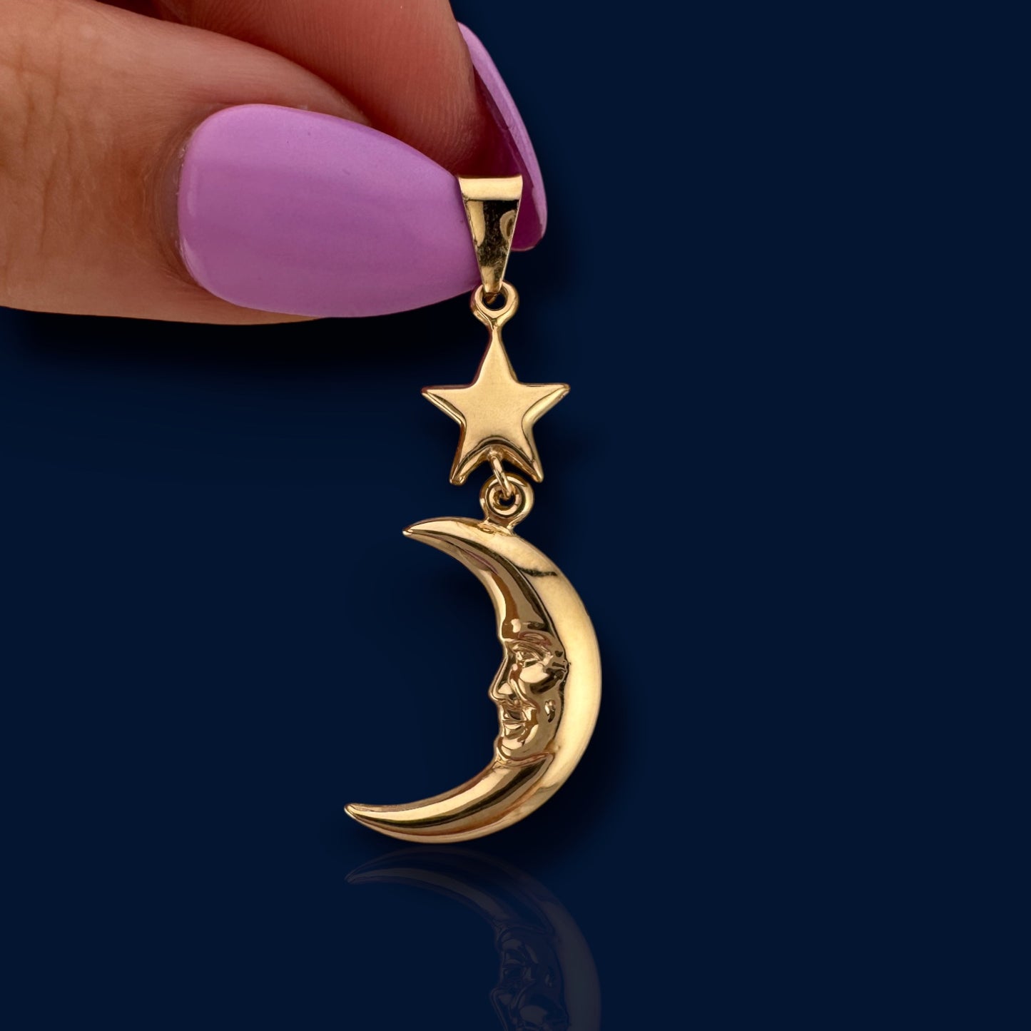 Vintage 14k Gold Crescent Moon and Star Pendant Charm Celestial Dangle
