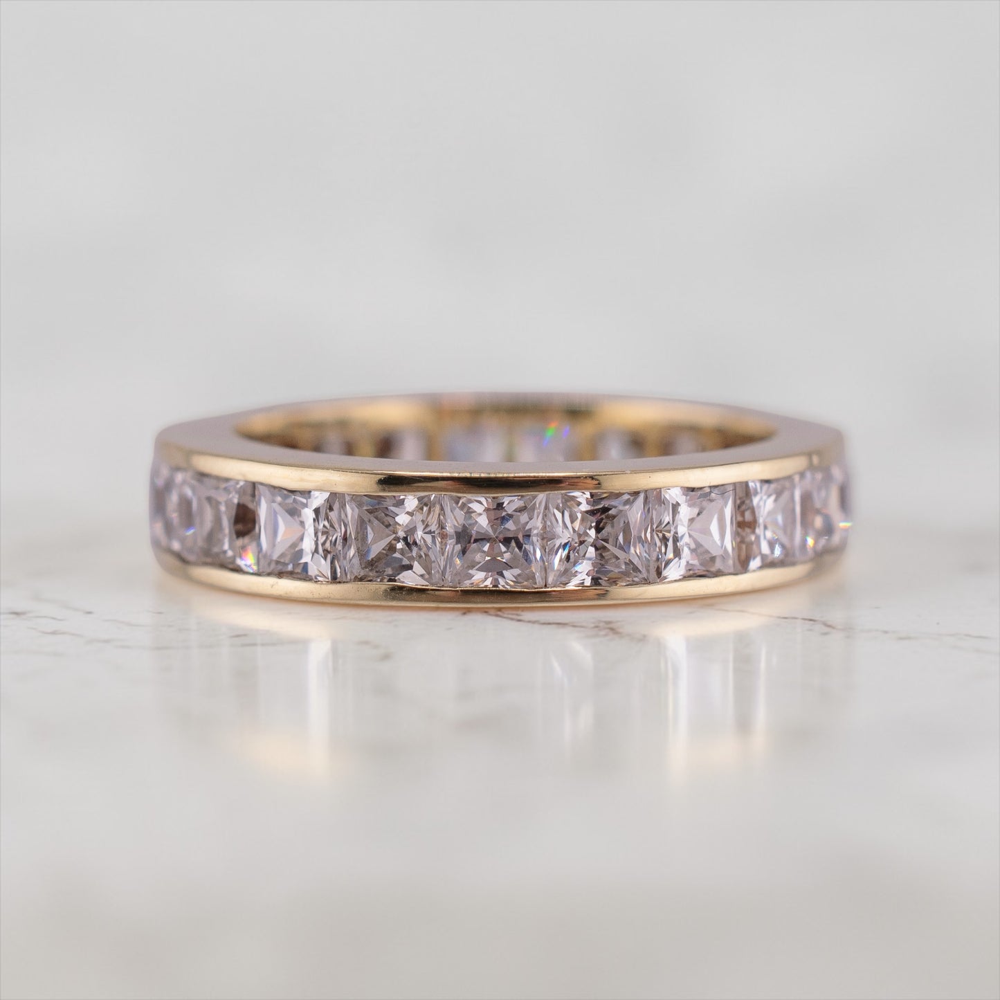 Vintage 10k Yellow Gold Princess Cut CZ Eternity Ring Channel Set Band Size 6
